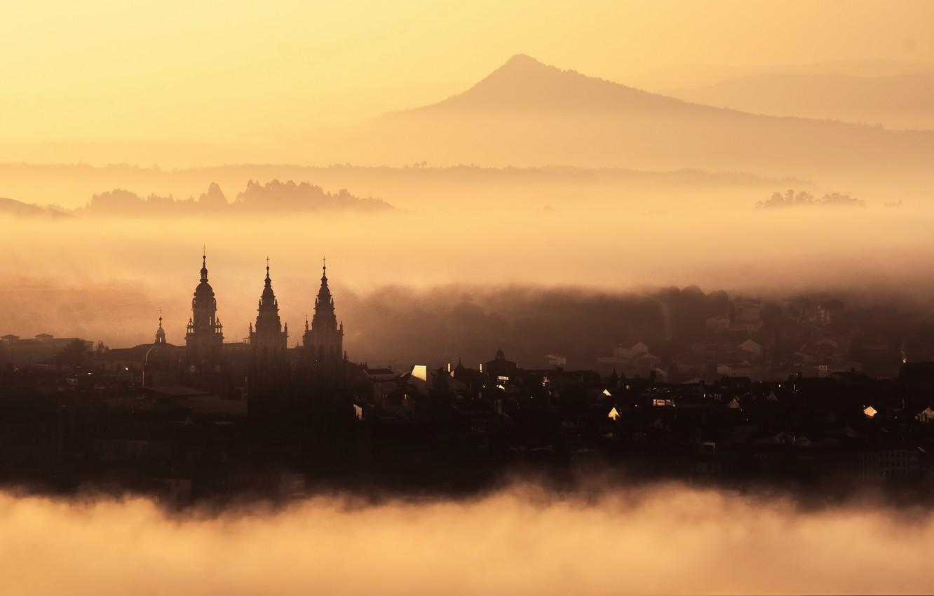 1332x850 Wallpaper the city, fog, Santiago de Compostela image for desktop, section город