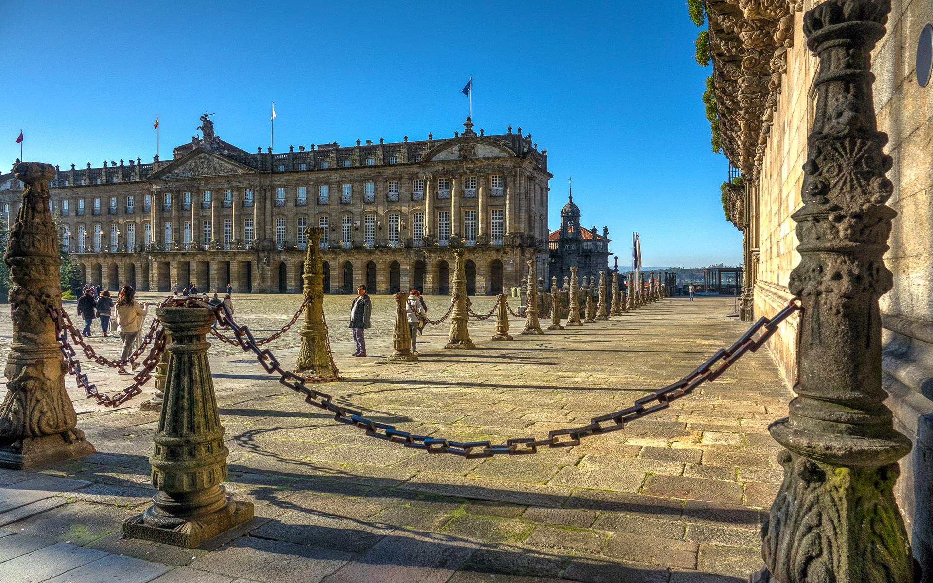 1920x1200 Download wallpaper Santiago de Compostela, Pazo de Raxoi, old town, square, spanish landmarks, barroco, Galicia, Spain for desktop with resolution 1920x1200. High Quality HD picture wallpaper