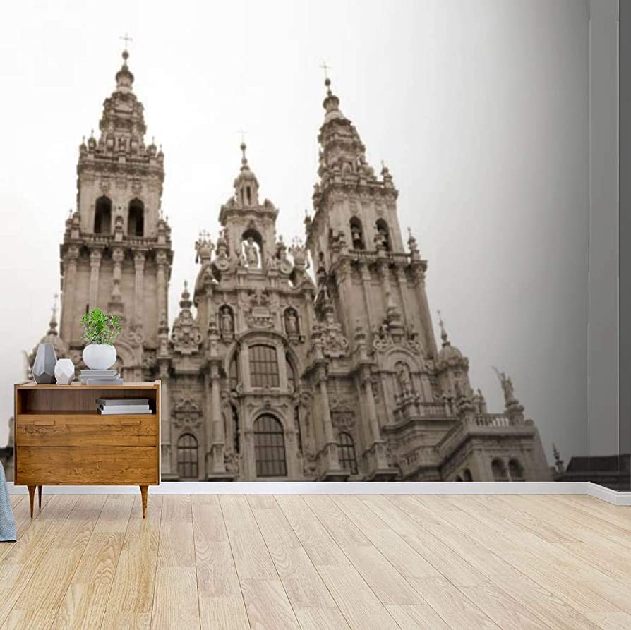 894x893 Santiago de Compostela cathedral Black and white view sepia toned Canvas Print Wallpaper Wall Mural Self Adhesive Peel & Stick Wallpaper Home Craft Wall Decal Wall Poster Sticker for Living Room