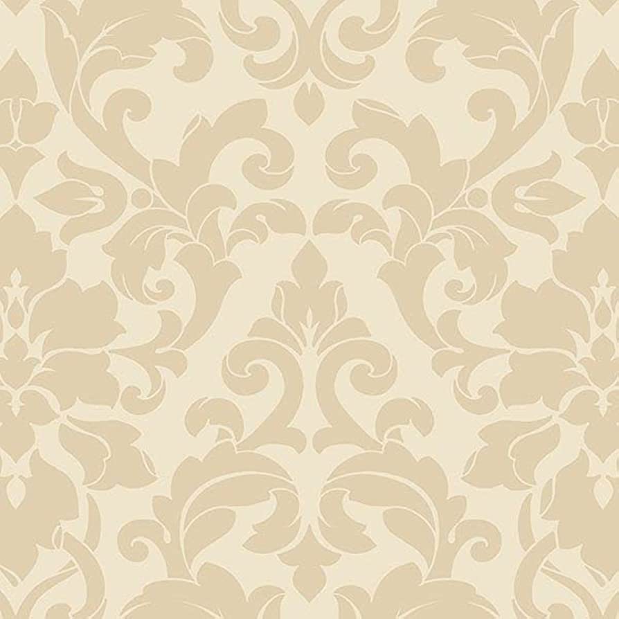 894x894 Norwall DS29713 Velvet Damask Prepasted Wallpaper, Beige, Cream