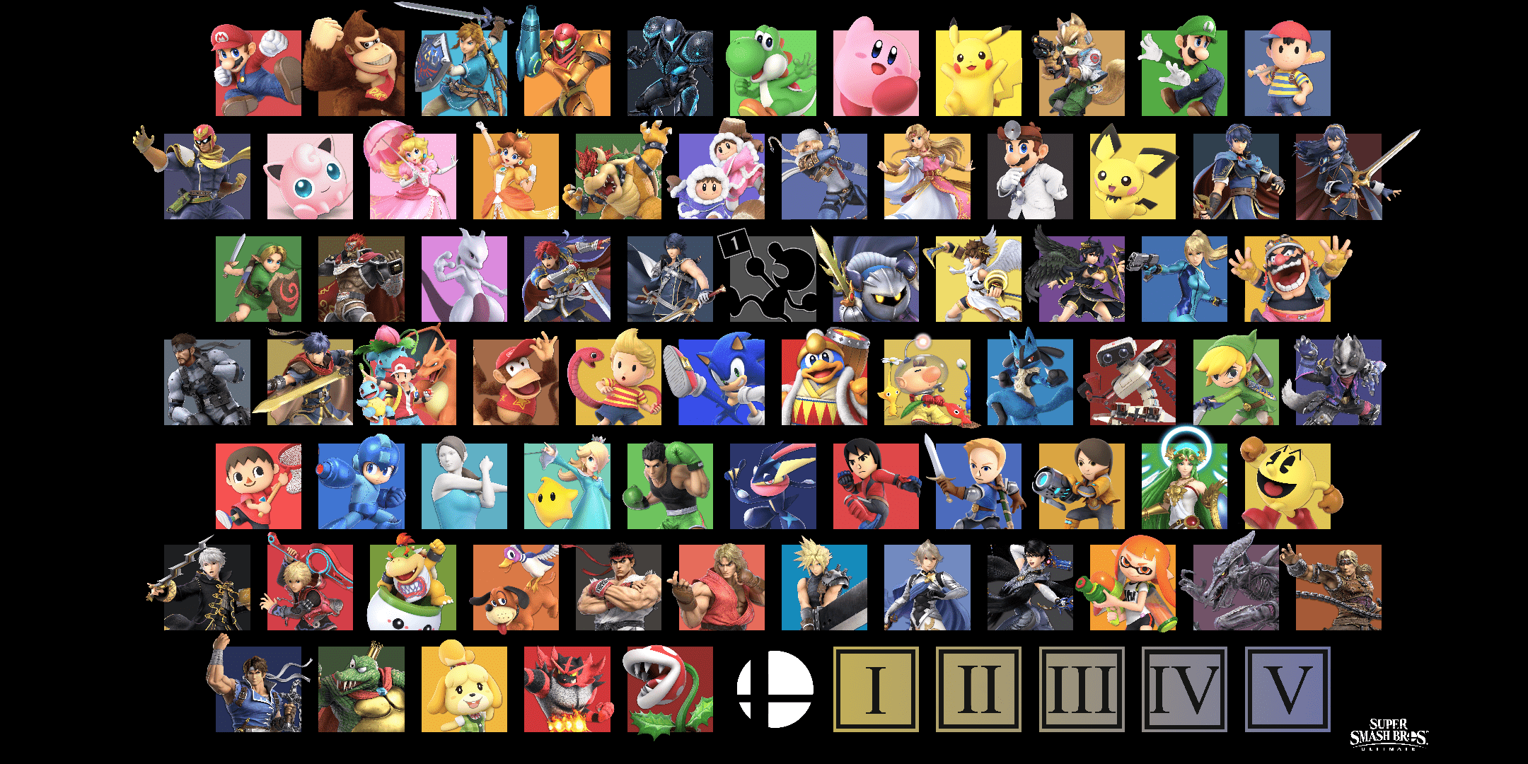 2160x1080 HQ 'Super Smash Bros. Ultimate' wallpaper I made with all the characters (inspired by the one in Japan Time). Made 2 other versions as well, and I'll update them when we get