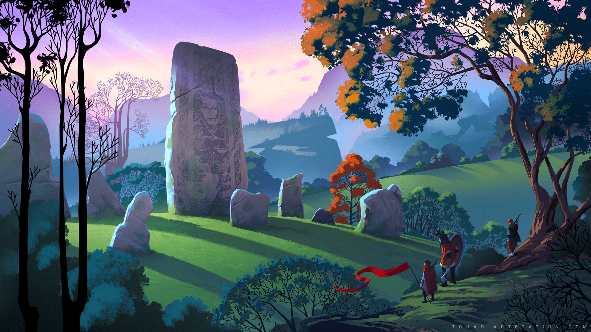 1920x1080 Sylvain Sarrailh, video game art, artwork, fantasy art, trees, stone, The Banner Saga, digital art, Varl, landscape Gallery HD Wallpaper