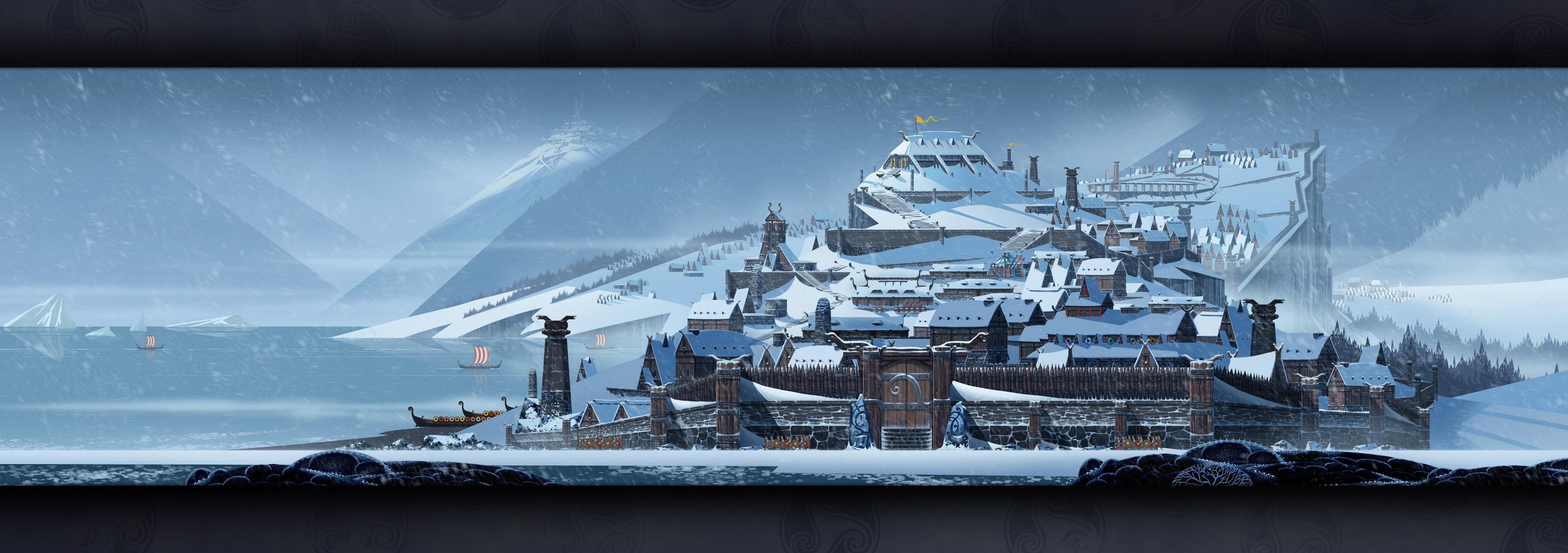 4357x1536 the banner saga video games artwork concept art digital art Gallery HD Wallpaper