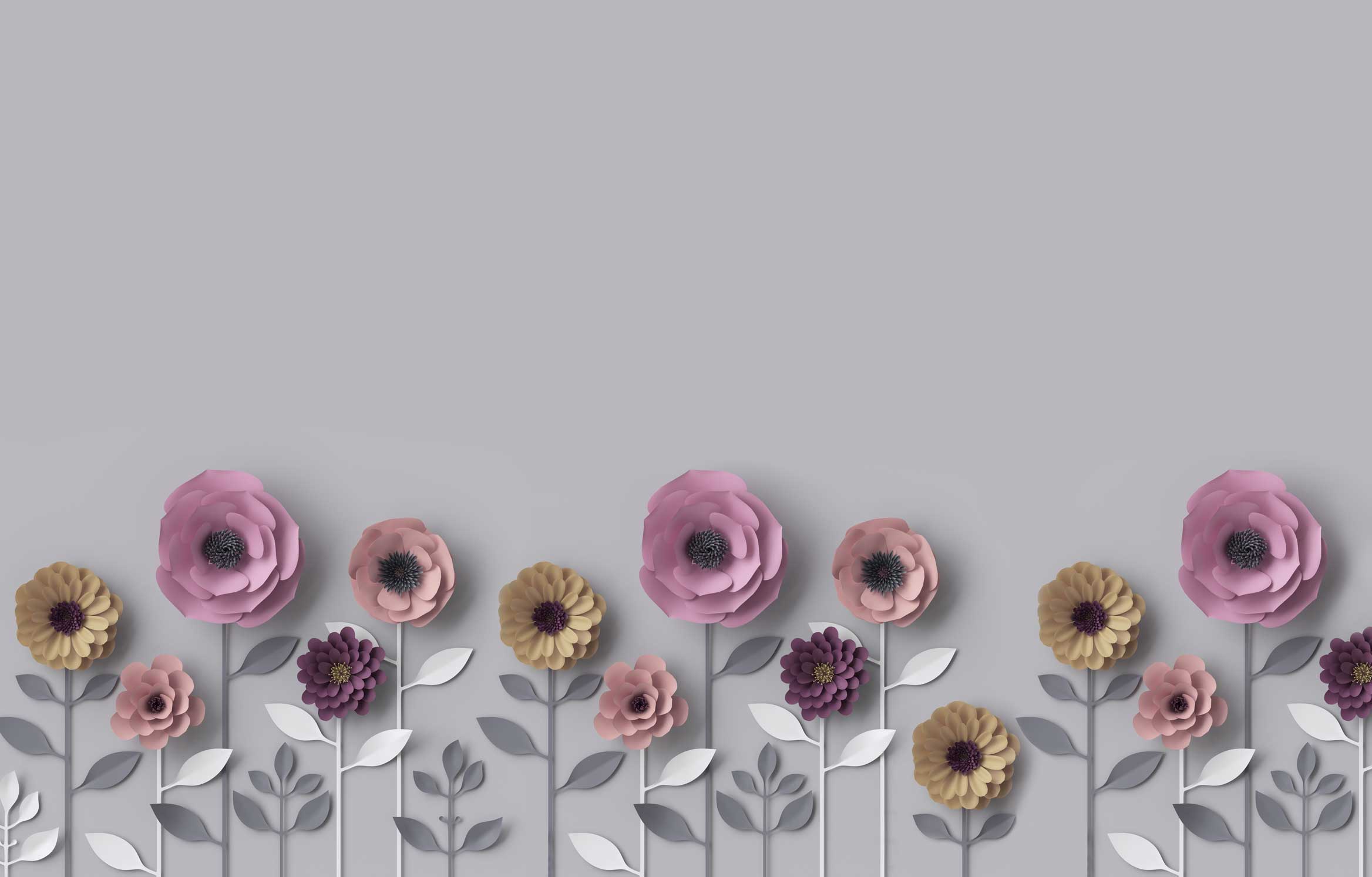 2336x1494 Grey & Pink Fun Paper Flower Wall Mural