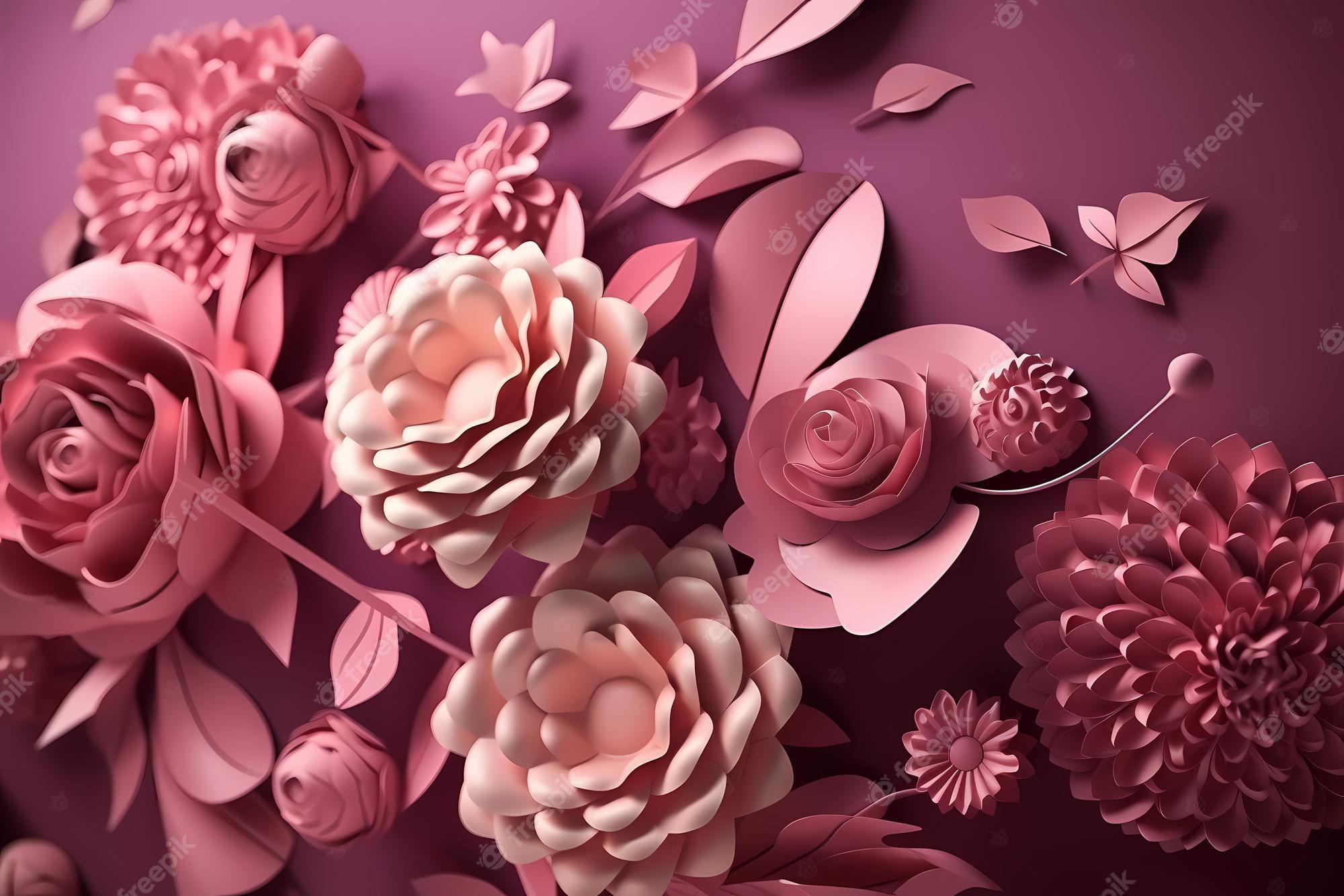 2000x1333 Premium Photo. Pink paper flowers with a leaf on the top
