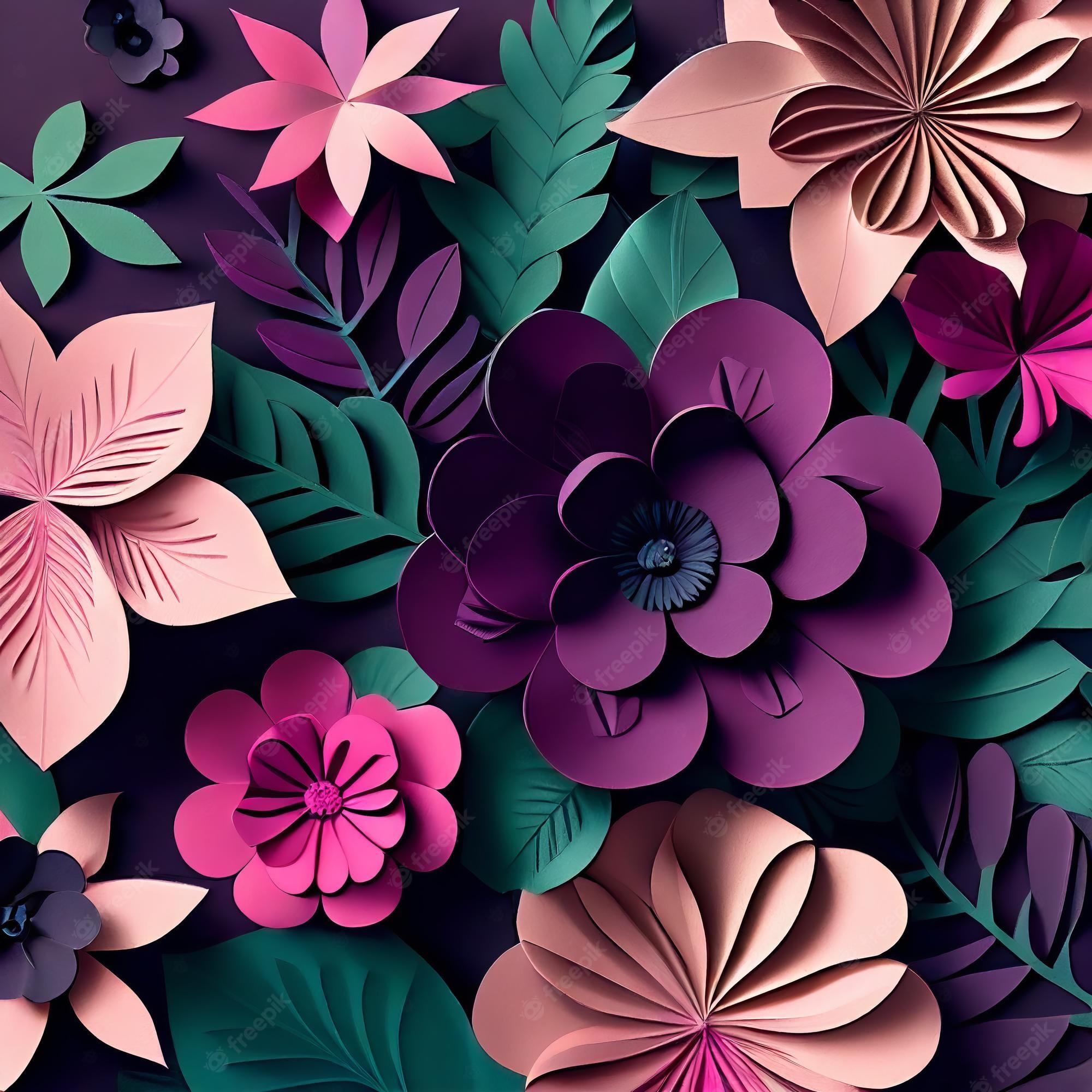 2000x2000 Premium Photo. Colorful handmade paper craft flower background origami flower background valentine's day background mother's day background