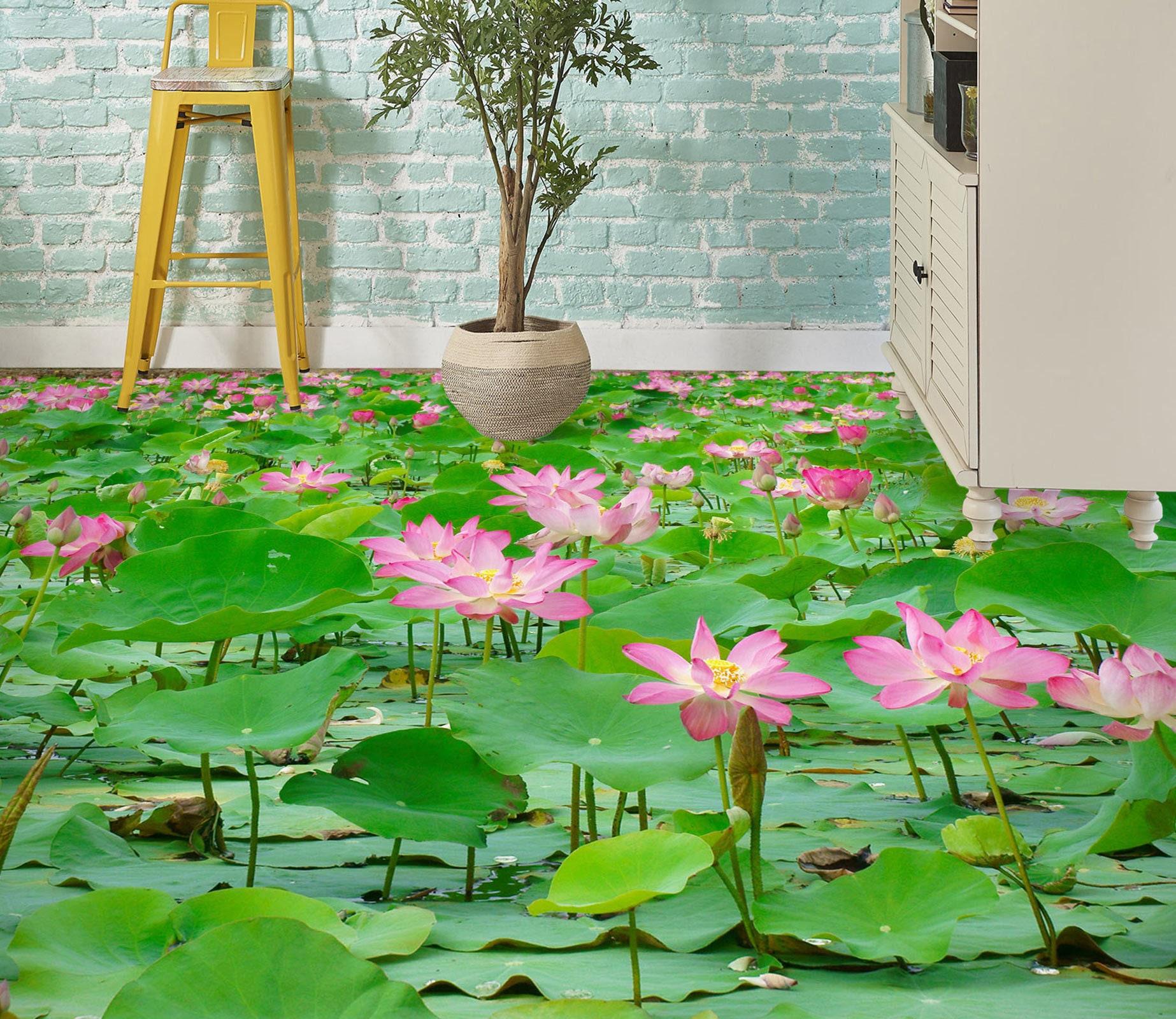 1846x1600 3D Fresh Lotus Pond JJ4789FF Floor Wallpaper Murals