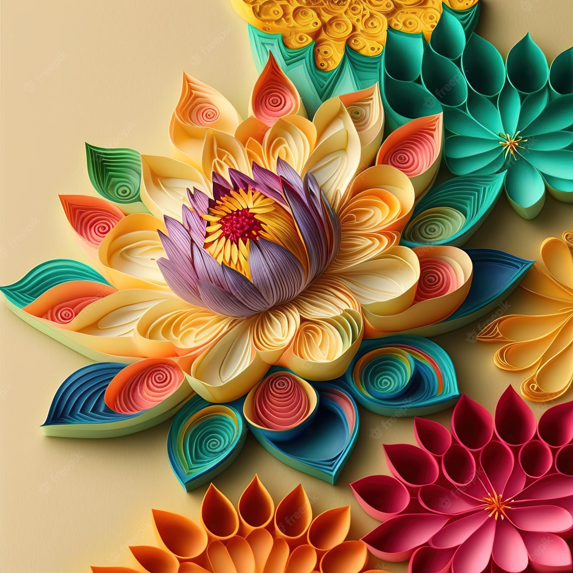 2000x2000 Premium Photo. Paper art beautiful wallpaper of colorful paper flowers generate ai