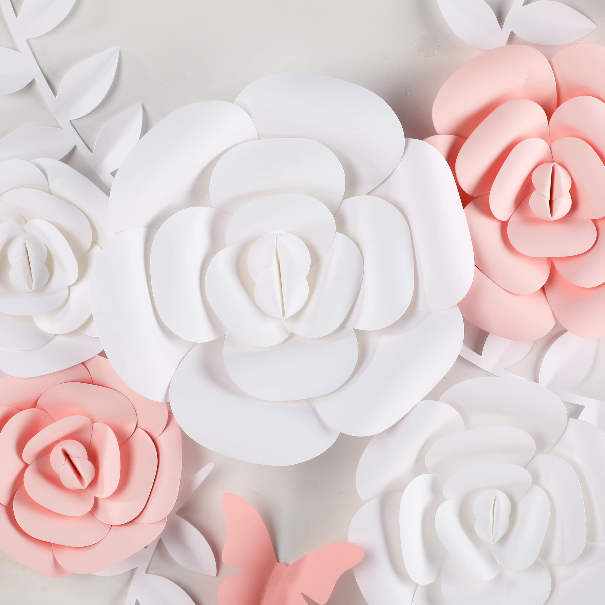 2000x2000 Fonder Mols 3D Paper Flowers Decorations (Pink White, Set of 14) Giant Wedding Flowers Centerpieces, Birthday Backdrop, Nursery Wall Decor, Photobooth (NO DIY) : Home & Kitchen