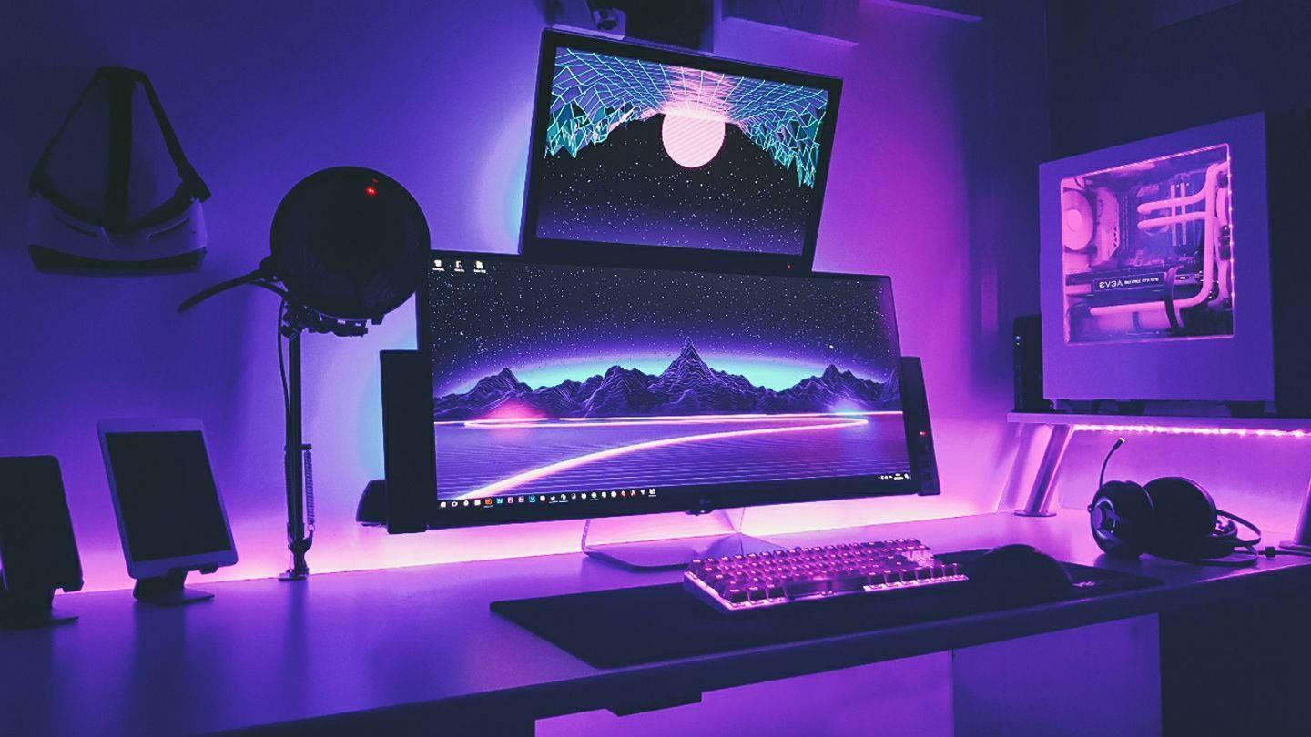 1440x810 Download Gaming Room Dual Stacked Monitors Wallpaper