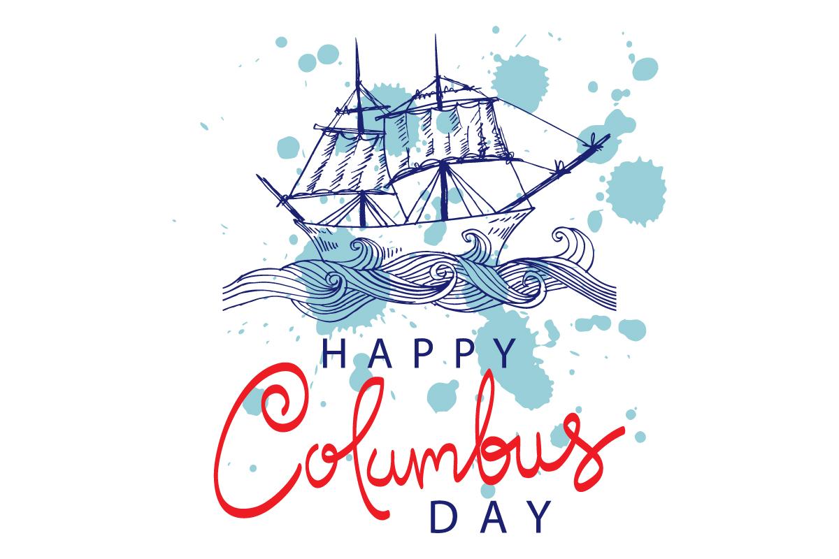 1200x800 Happy Columbus Day with Ship Graphic by han.dhini · Creative Fabrica