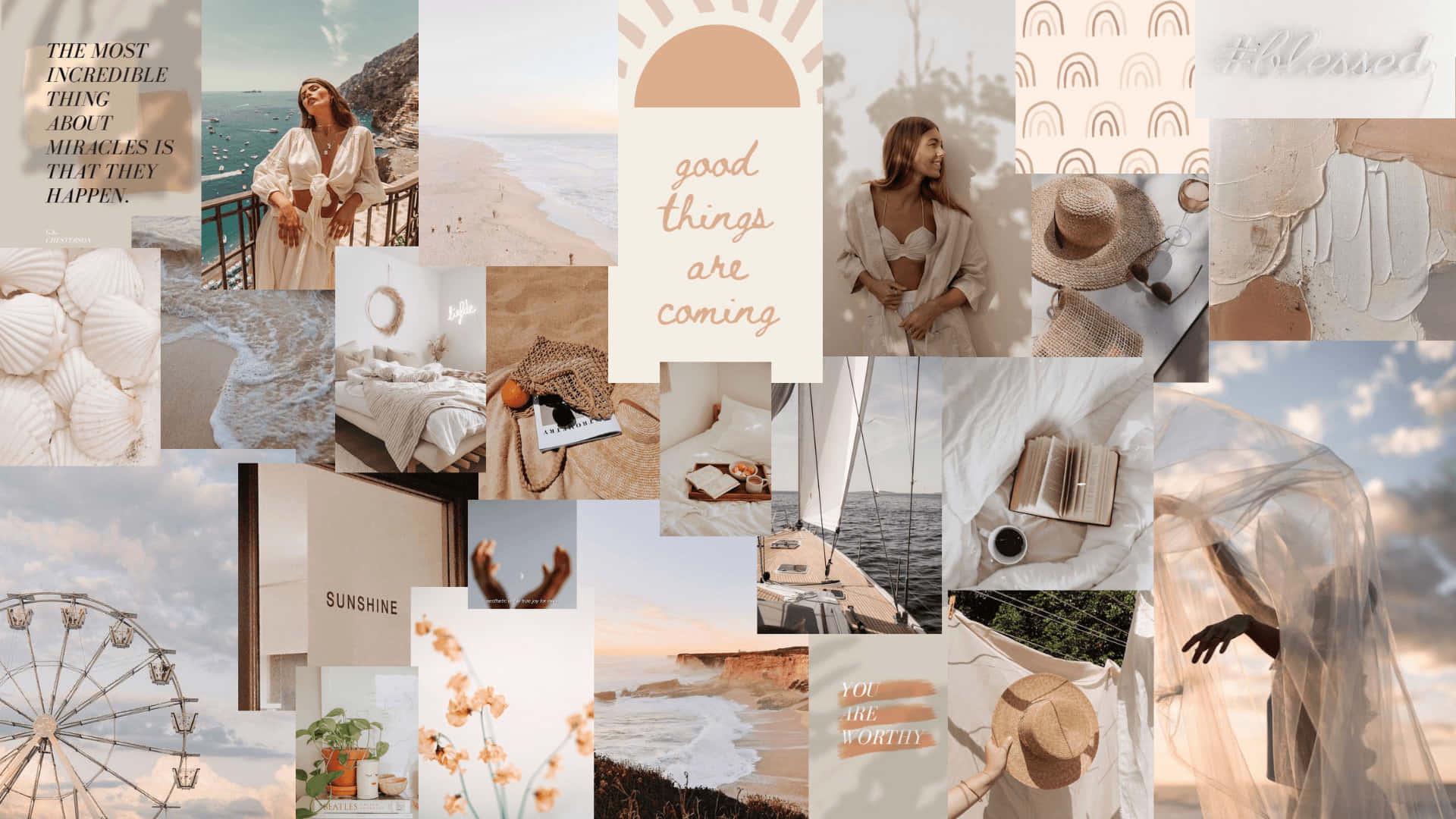 1920x1080 Download A Collage Of Photo Of Beach And Beach Items Wallpaper