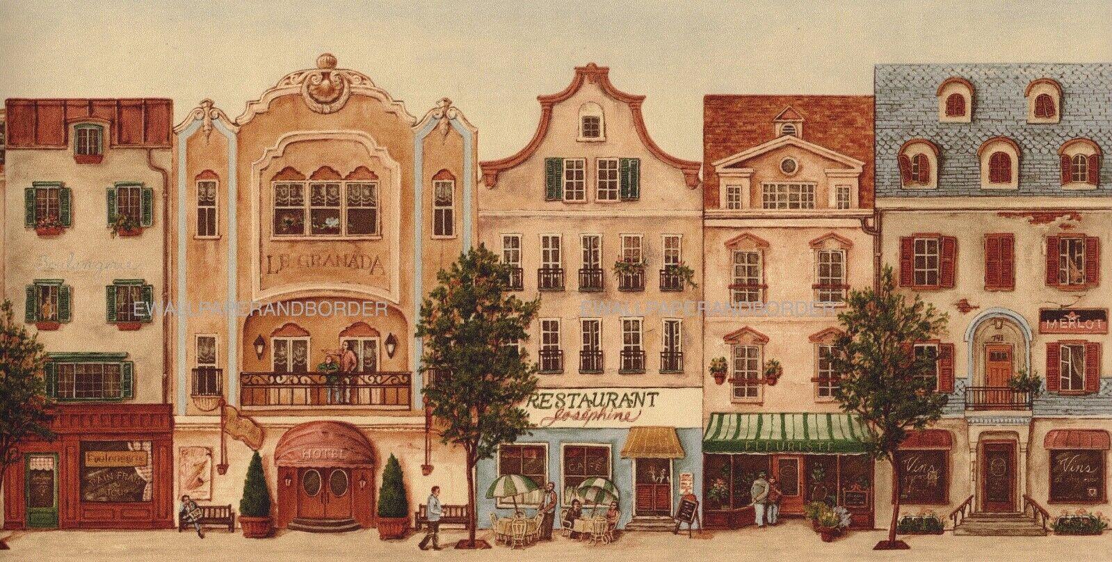 1599x808 French Cafe Bistro Storefront Street Scene Village Country Wallpaper Border 623467231413
