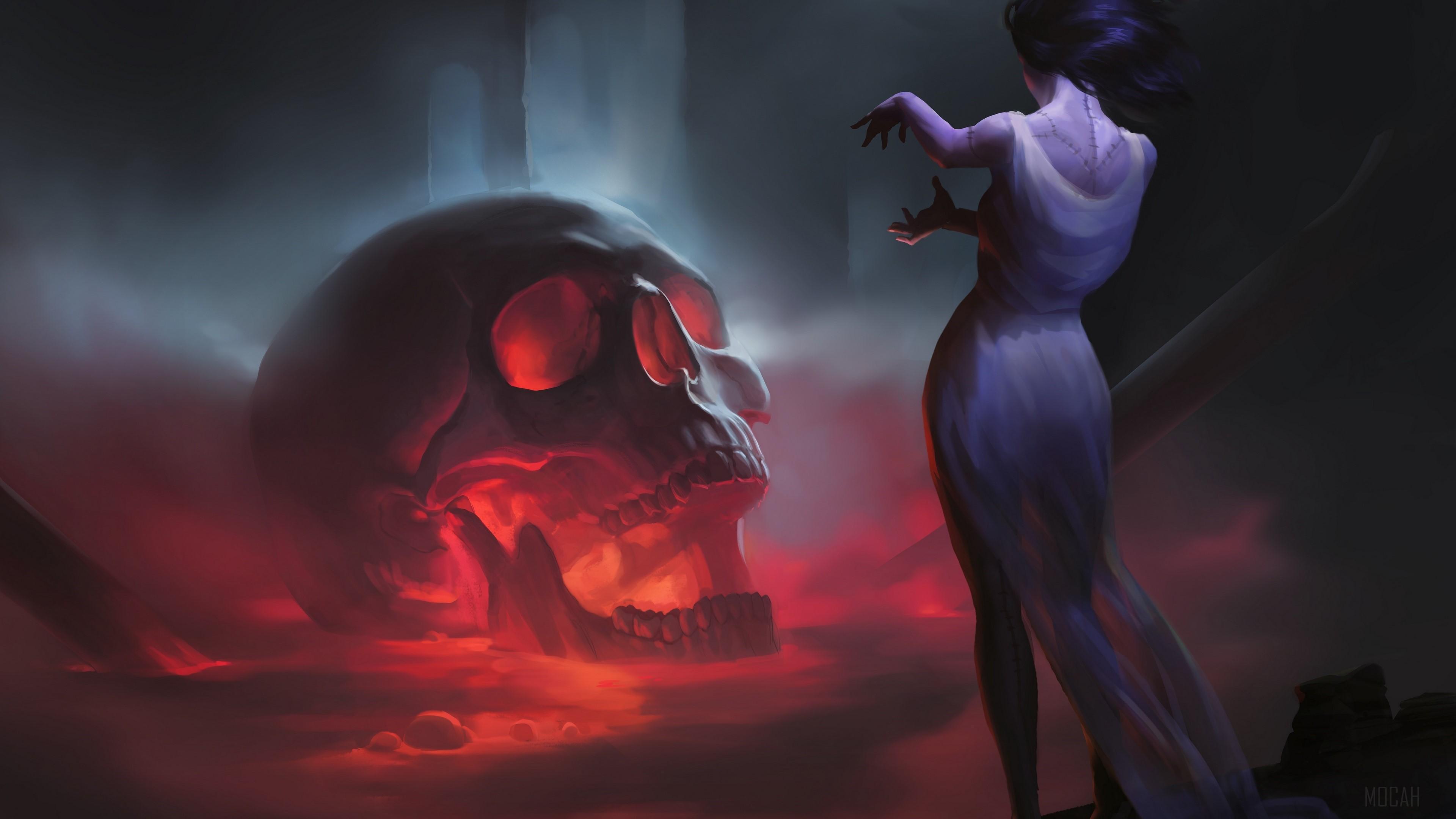 3840x2160 Girl, Skull, Woman 4k Gallery HD Wallpaper