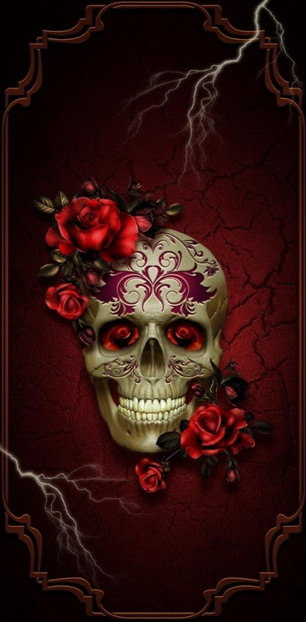 630x1280 ROSE AND SKULL wallpaper