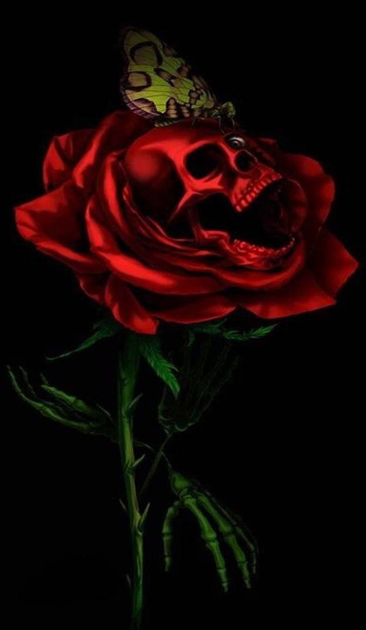 745x1280 Rose Skull Android Wallpaper