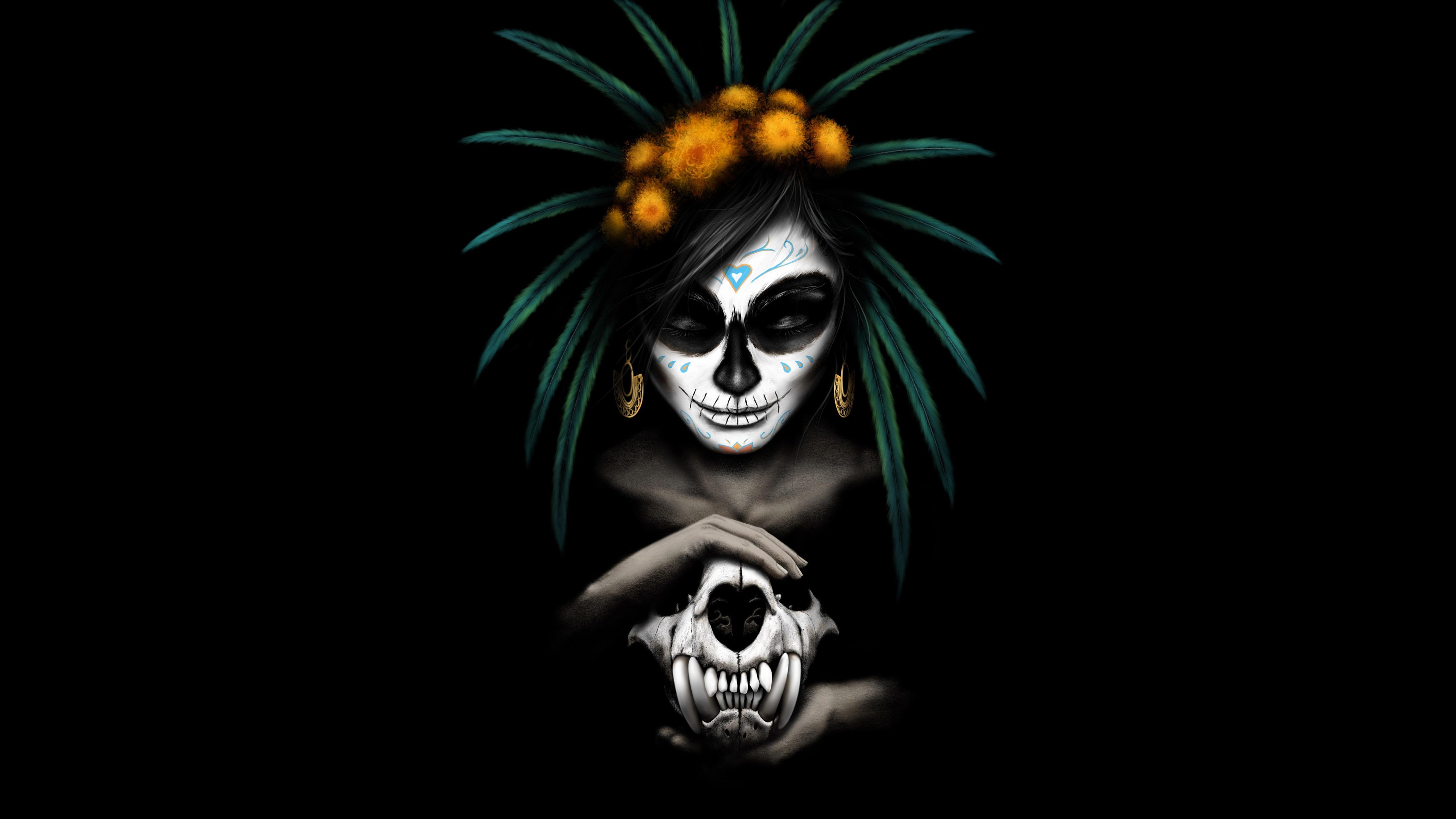 5120x2880 Wallpaper / Sugar Skull, Woman, Artistic, Skull, 5K, Girl free download