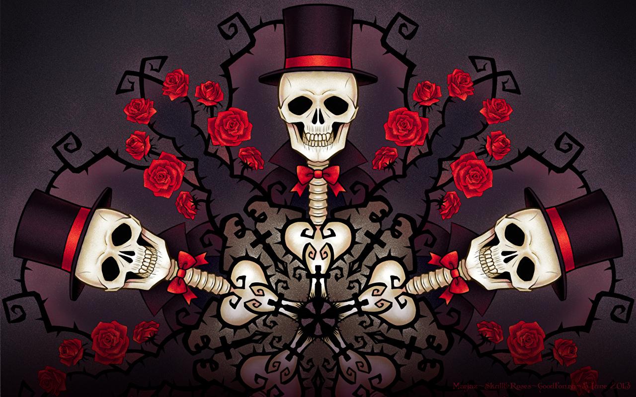 1280x800 Picture Skulls Hat Roses Fantasy