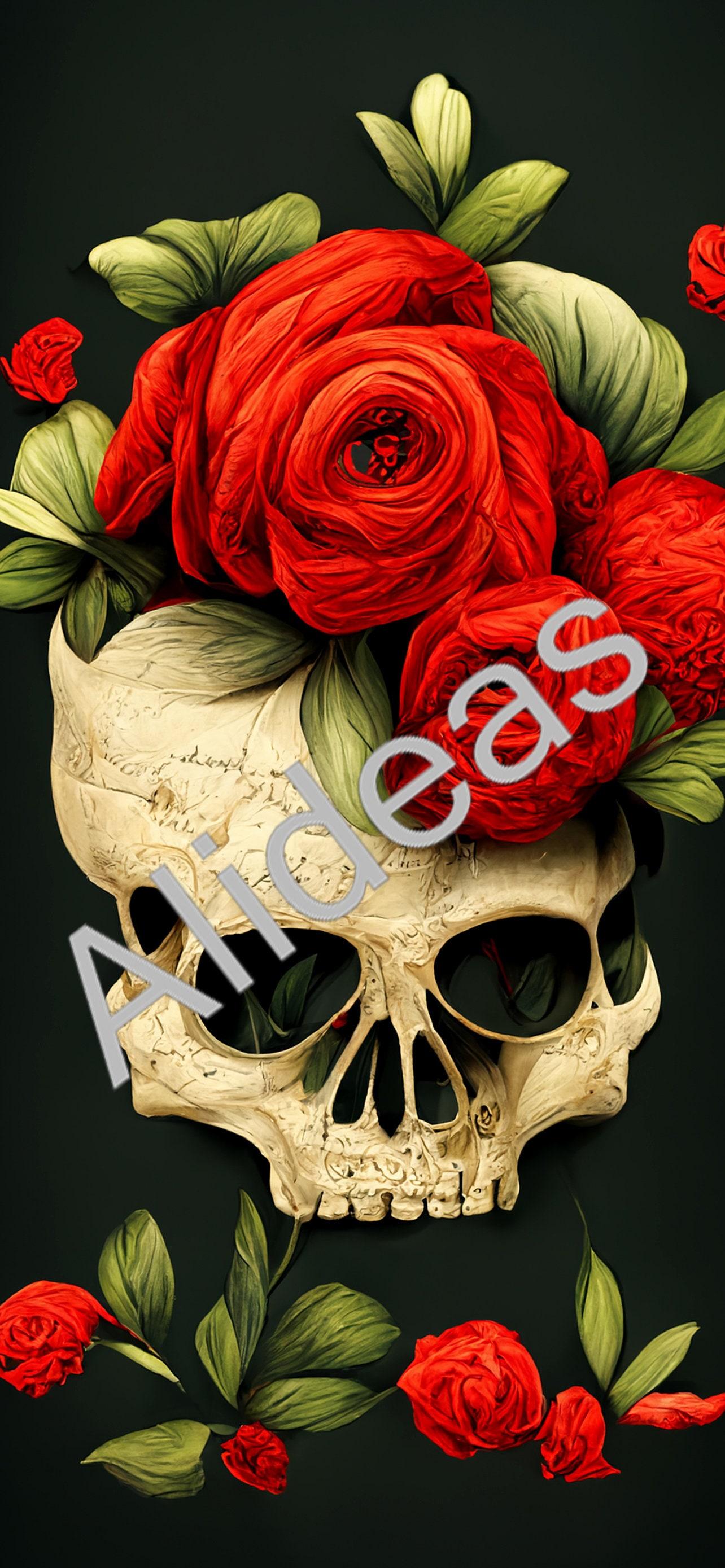 1284x2778 Wallpaper Skull and Roses. iPhone Wallpaper. Android