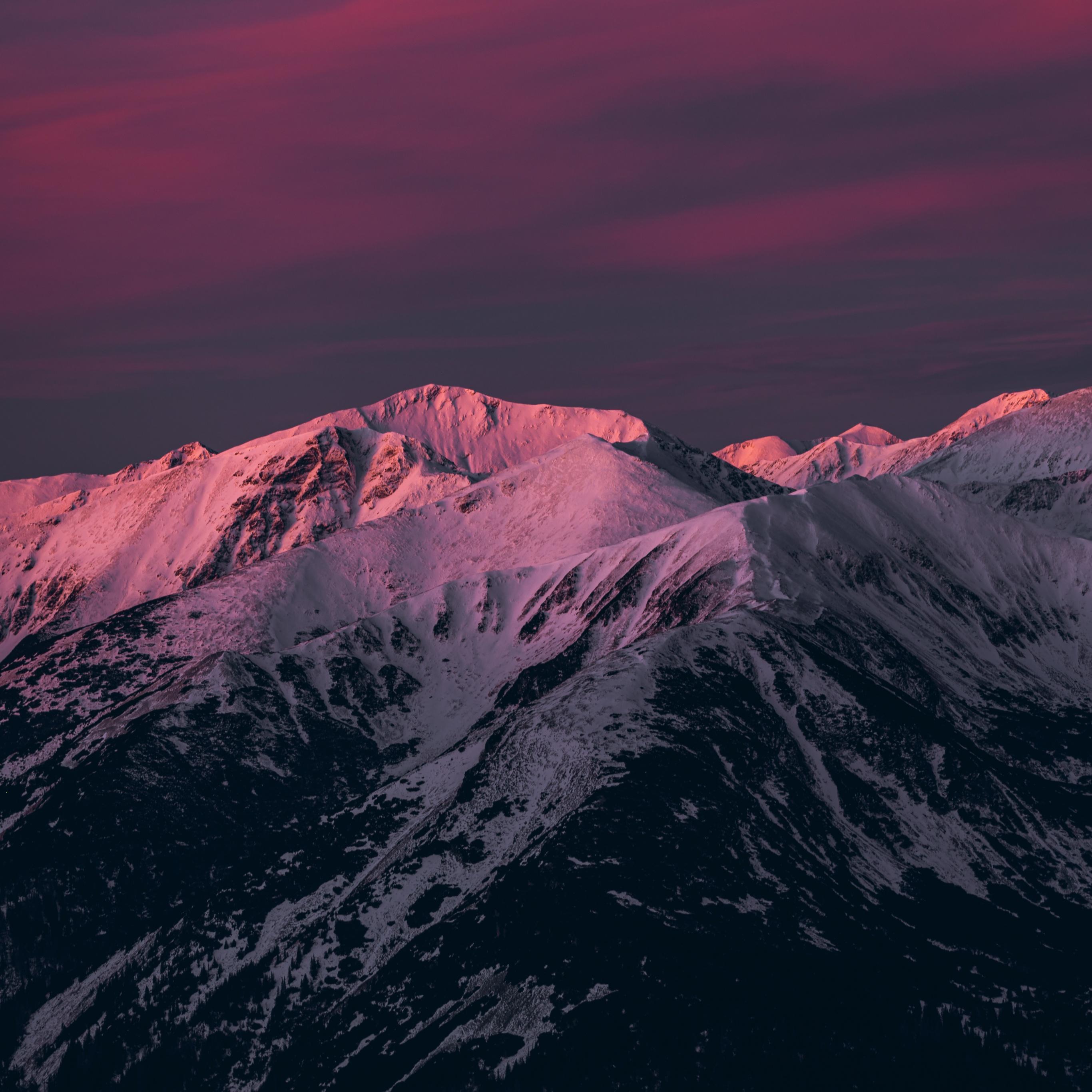2732x2732 Mountains Wallpaper 4K, Pink sky, Twilight, Nature