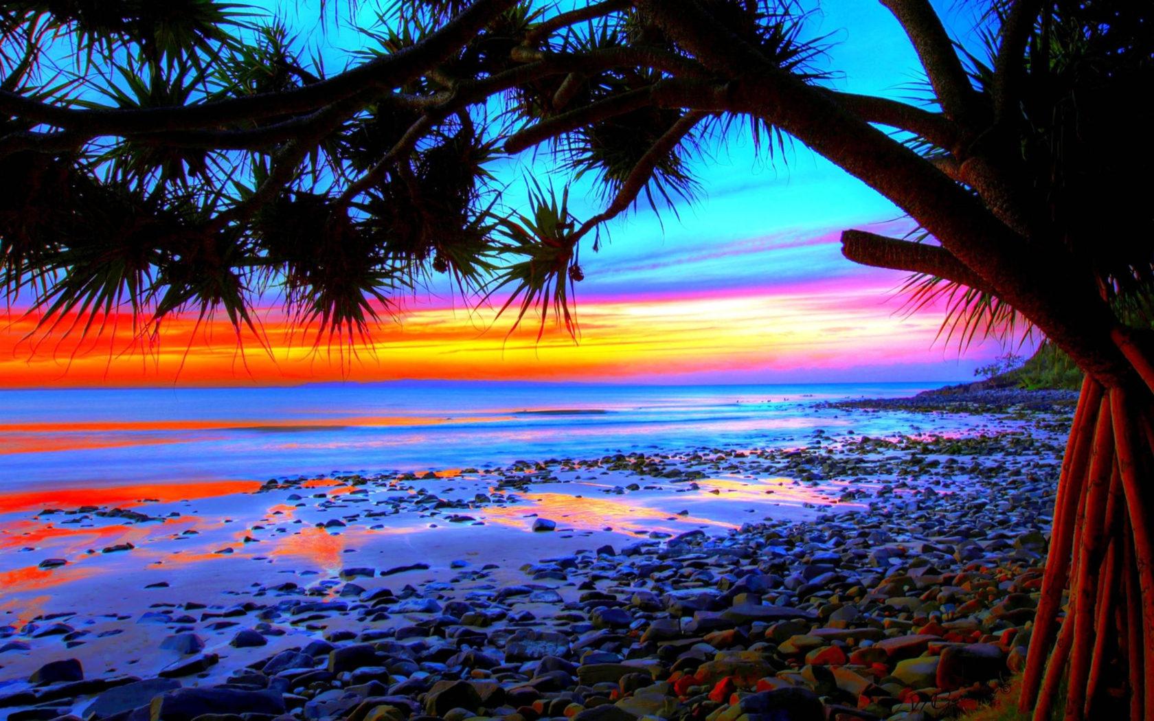 1680x1050 Tropical Landscape Colorful Beach Sunset Desktop Wallpaper HD :