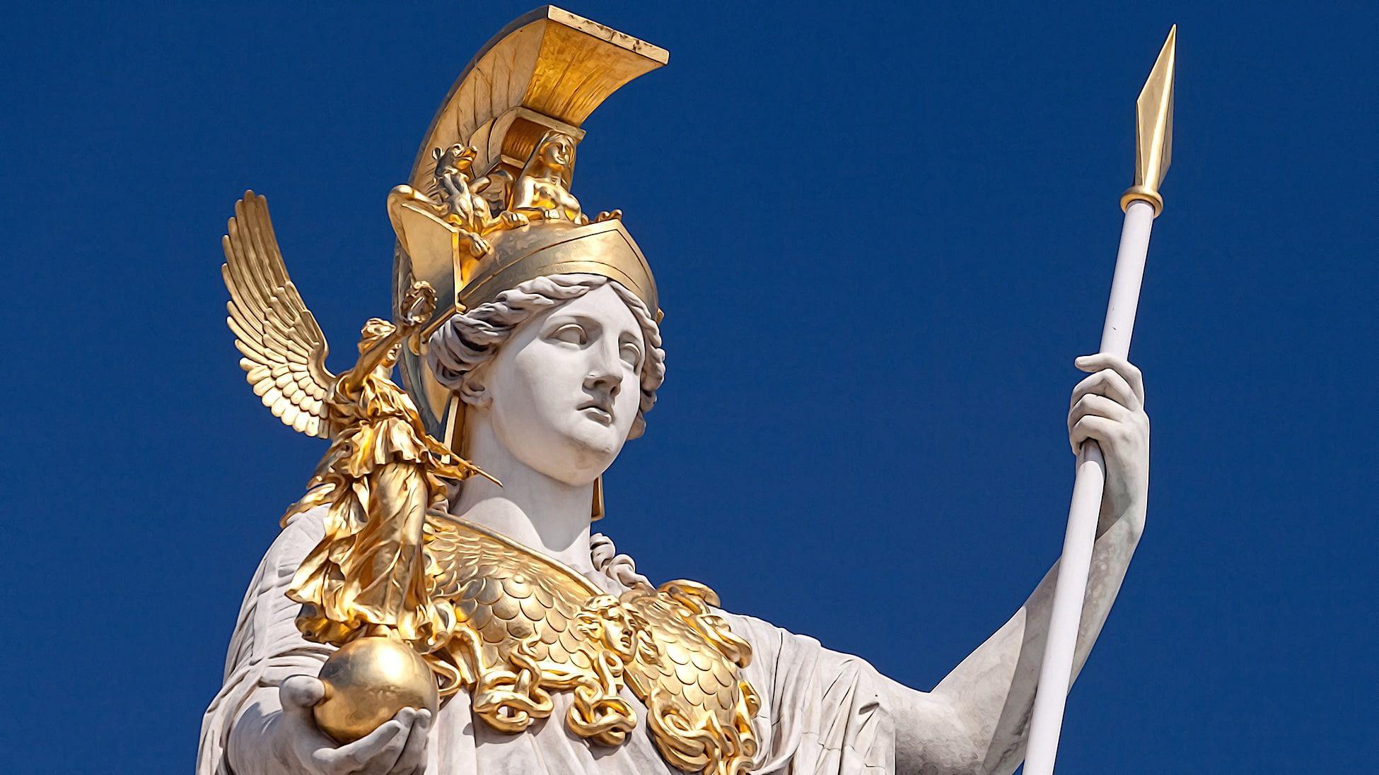 1950x1097 HD wallpaper: the sky, sunlight, the statue of the goddess Pallas Athena. Mitologi yunani, Statues, Mitologi