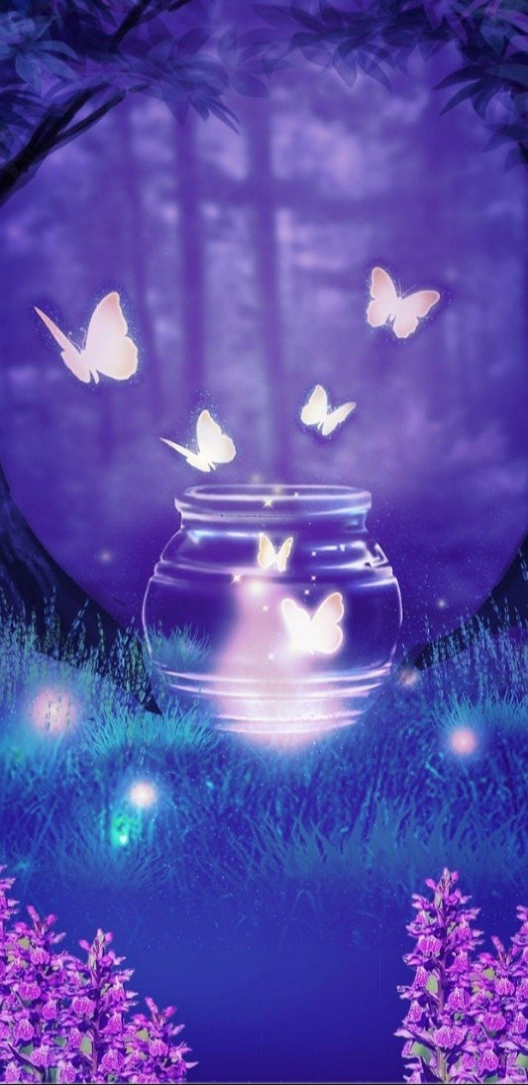 1080x2220 Girl With Butterflies Wallpaper