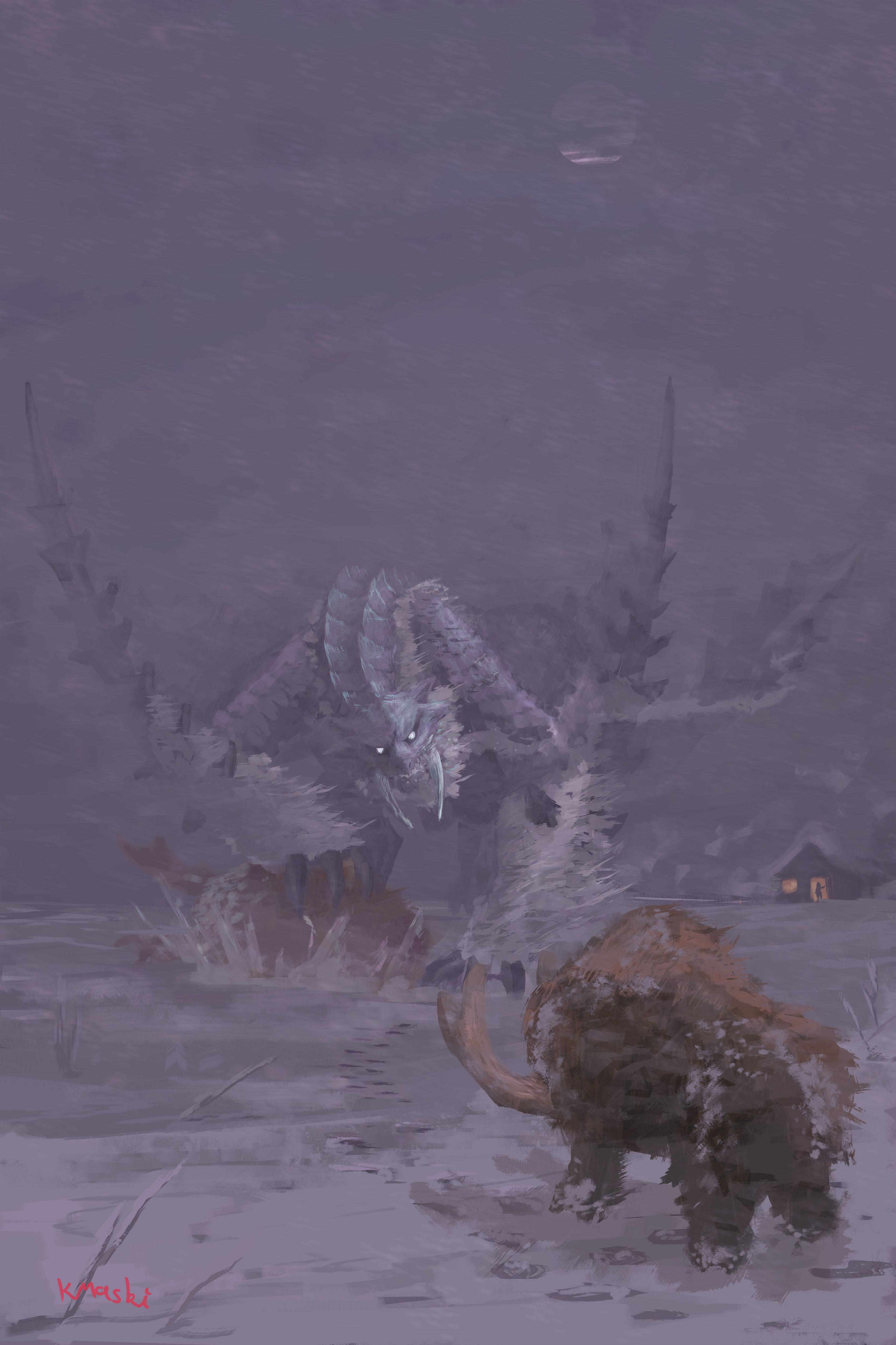 3333x5000 Frostfang Barioth hunting in a blizzard [oc]