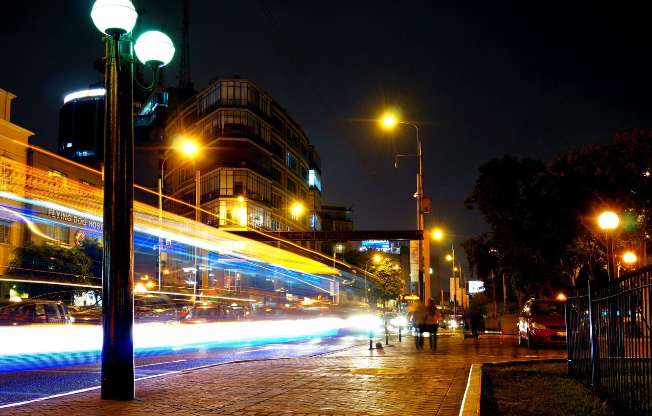 1332x850 Wallpaper night, movement, excerpt, Lima, night, Peru, Peru, Lima, movement, exposure image for desktop, section город