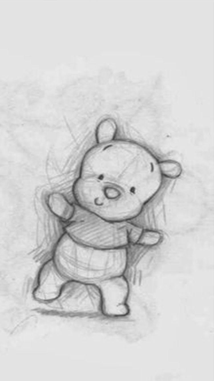 750x1334 Download Cute Winnie The Pooh iPhone Pencil Drawing Wallpaper