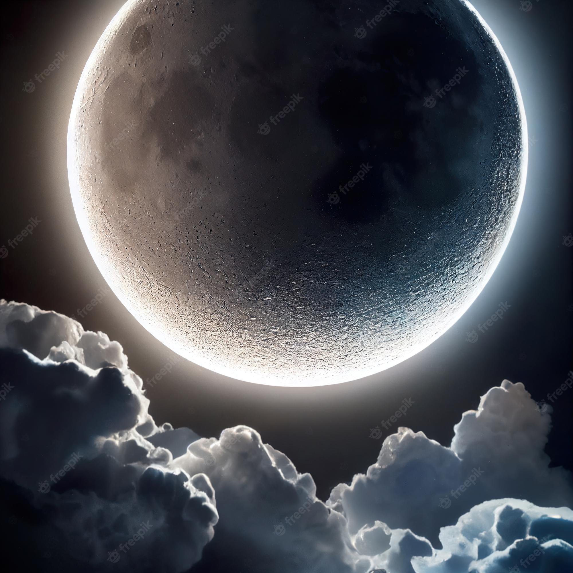 2000x2000 Premium Photo. Full moon on a dark night halloween background with moon digital art