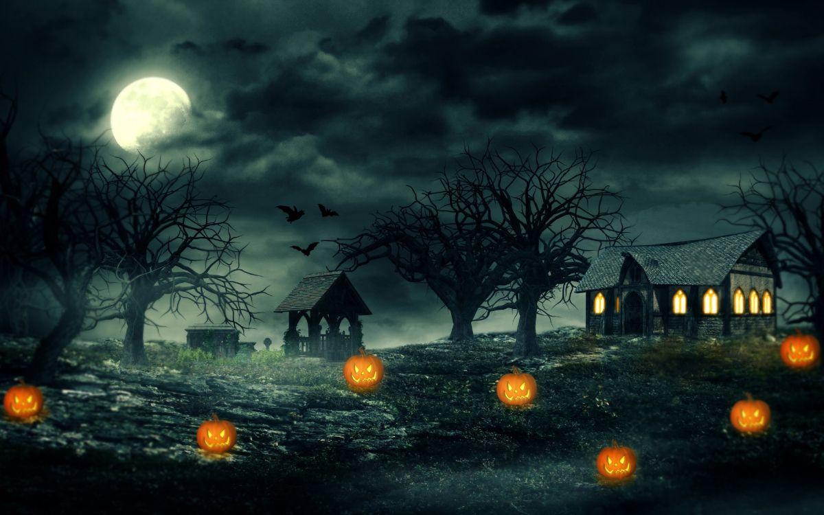 1200x750 Wallpaper Halloween Haunted House, Haunted House, Haunted Attraction, Nature, Moonlight, Background Free Image