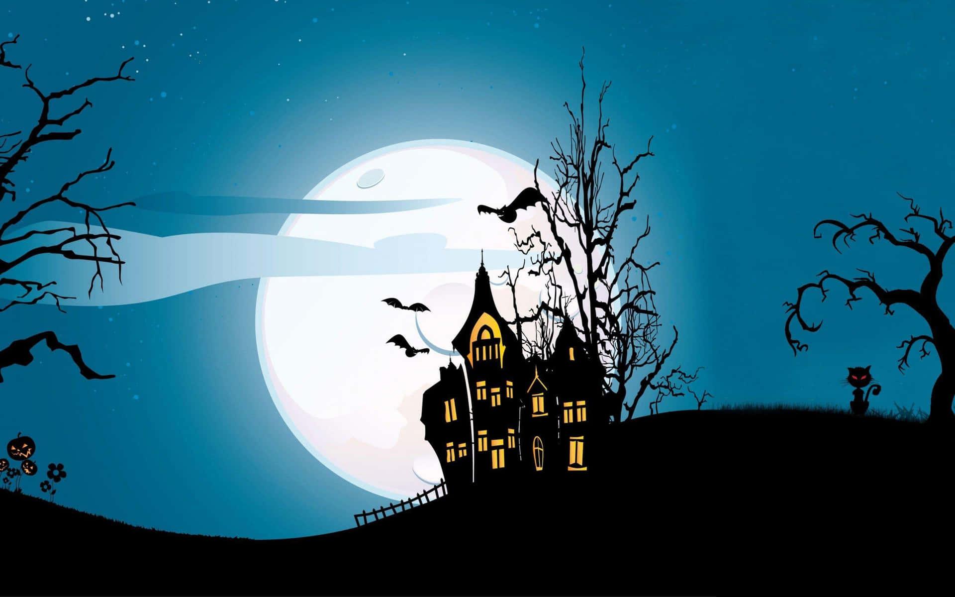 1920x1200 Download Halloween Cartoon Haunted House With Full Moon Picture