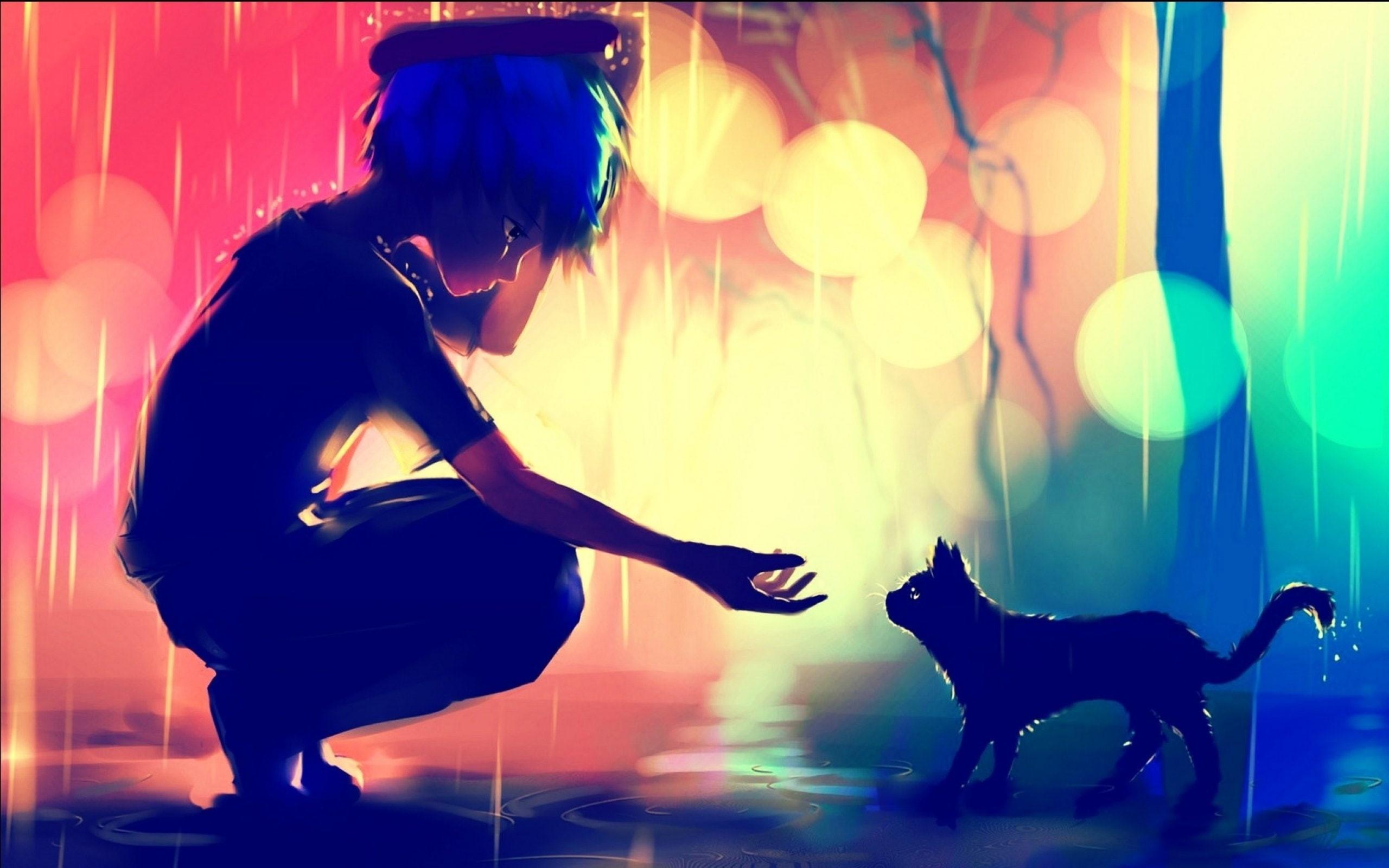 2560x1600 Wallpaper / Anime, women, mammal, dog, leisure activity, arts culture and entertainment, indoors, hairstyle, pets, real people, domestic animals, canine, adult, raining free download