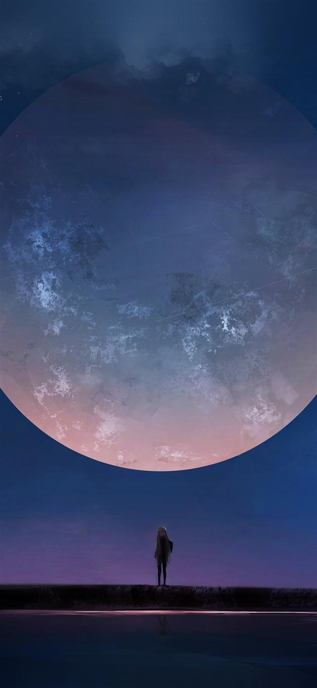 640x1385 Moon anime night art illustration iPhone X Wallpaper Free Download