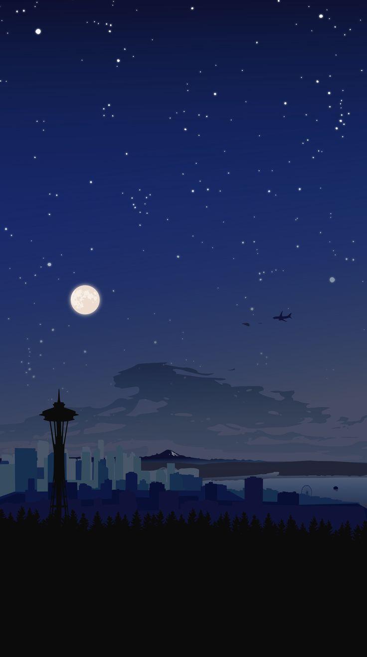 736x1315 Night Seattle skyline wallpaper. Landscape wallpaper, Scenery wallpaper, Anime scenery wallpaper