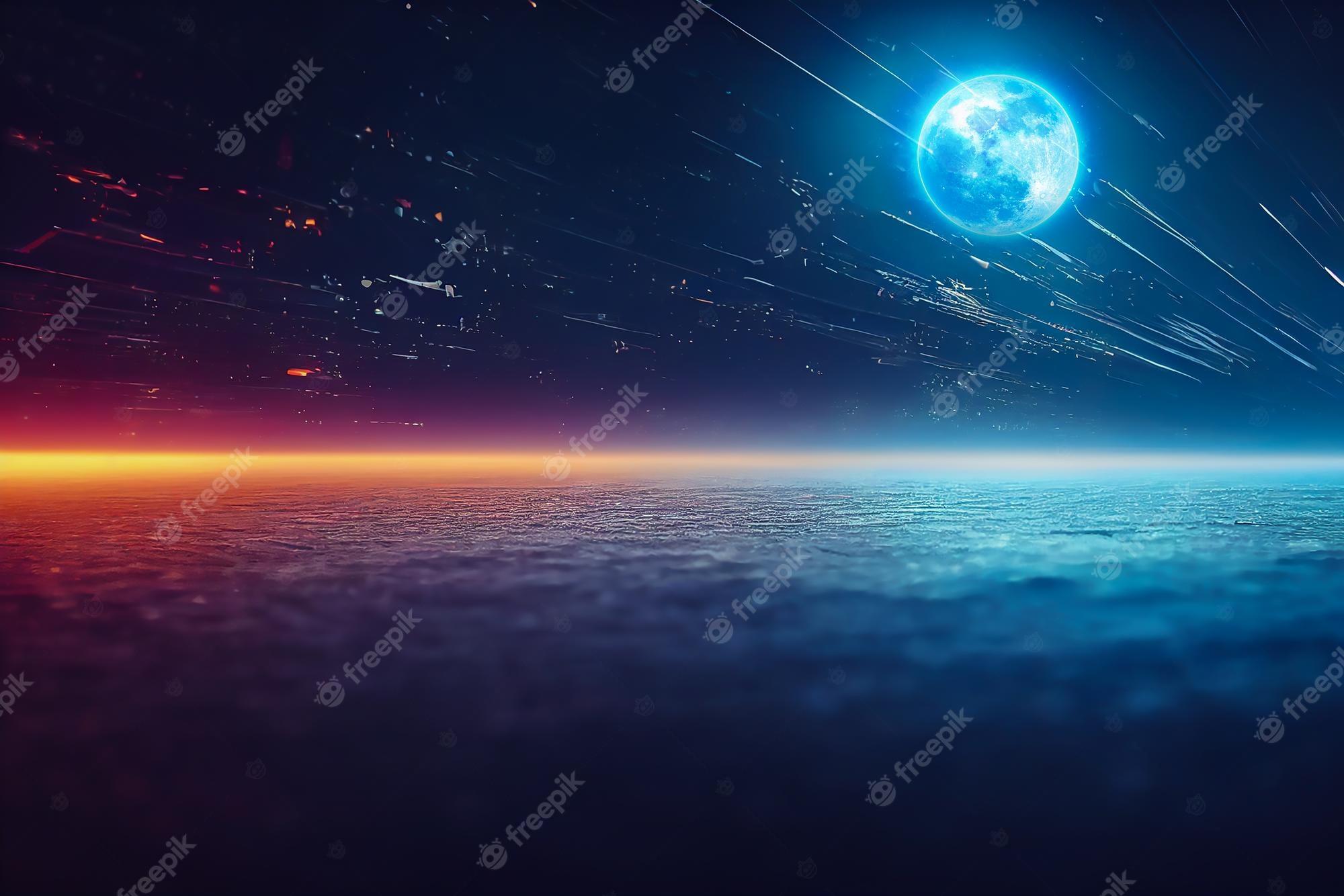 2000x1334 Premium Photo. A bright and glowing moon on blue sky. abstract space background and wallpaper with stars