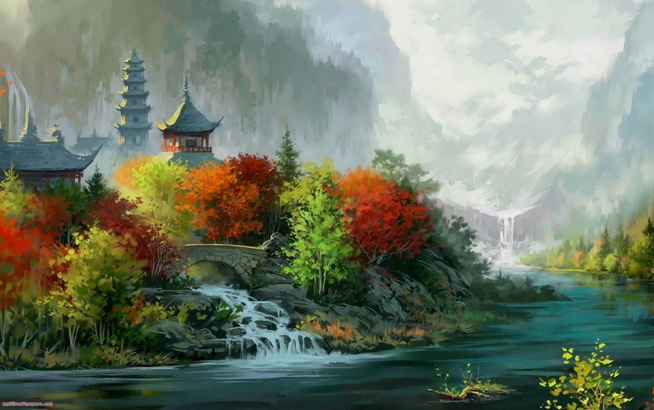 1280x804 China Scenic Drawing wallpaper. China Scenic Drawing
