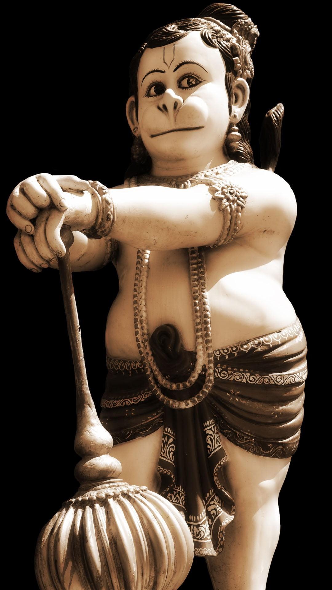 1080x1920 Wallpaper / Lord Hanuman, Black Background, Clothing, God, Close Up, Indoors, Statue, Bal, Studio Shot, Spirituality, Sculpture, Human Representation, Hanuman, Gold Colored Free Download