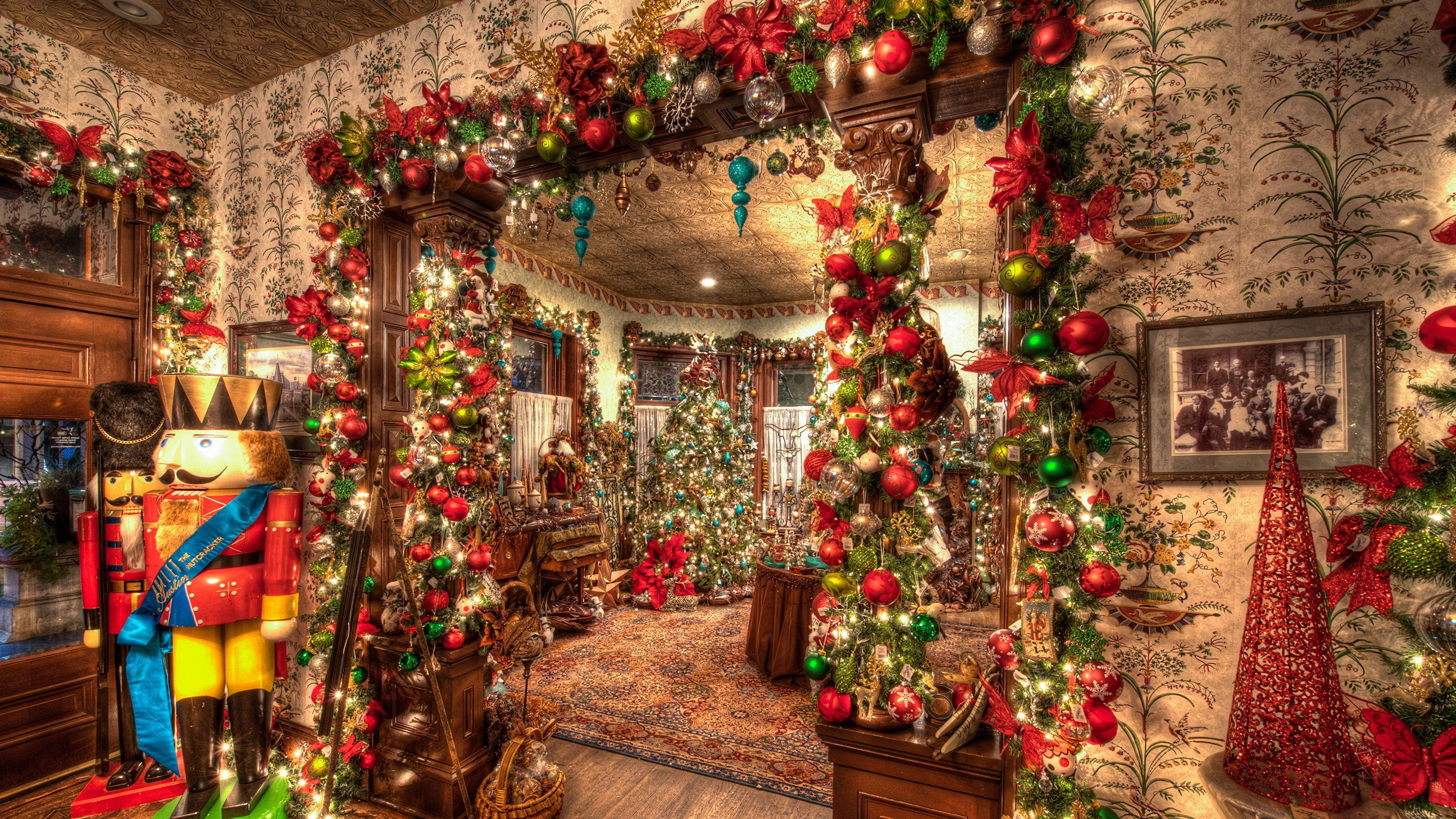 3840x2160 Wallpaper New year HDR Interior Balls Toys Holidays 3840x2160