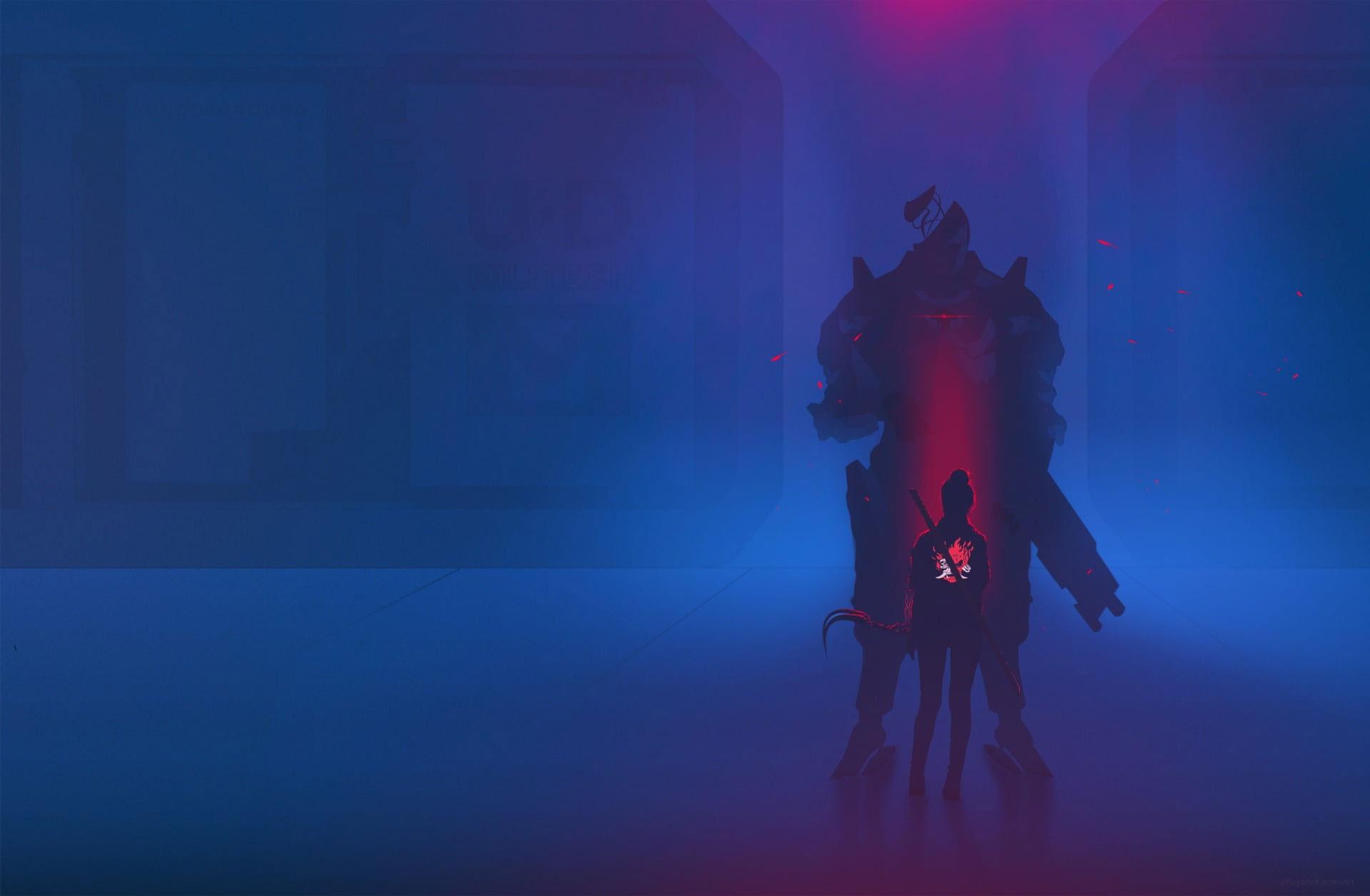 1920x1256 Neon Wallpaper, Dark, Artwork, Cyberpunk Illuminated, Blue, People