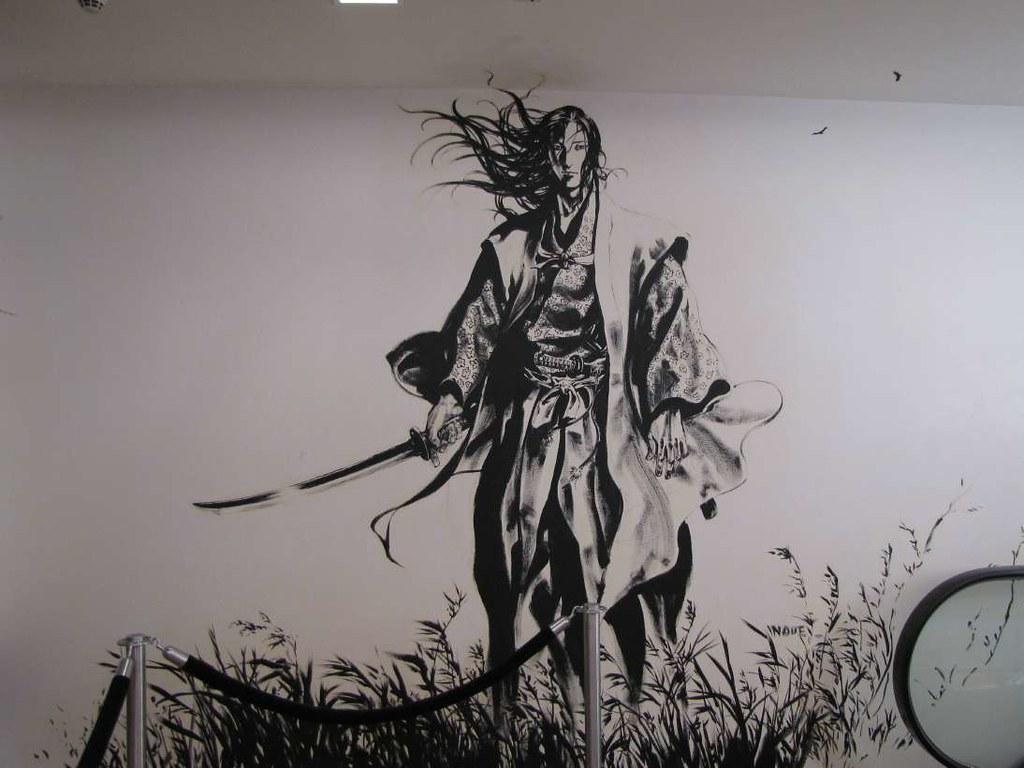 1024x768 Sasaki Kojiro Mural. Miyamoto Musashi's Arch Nemesis In The