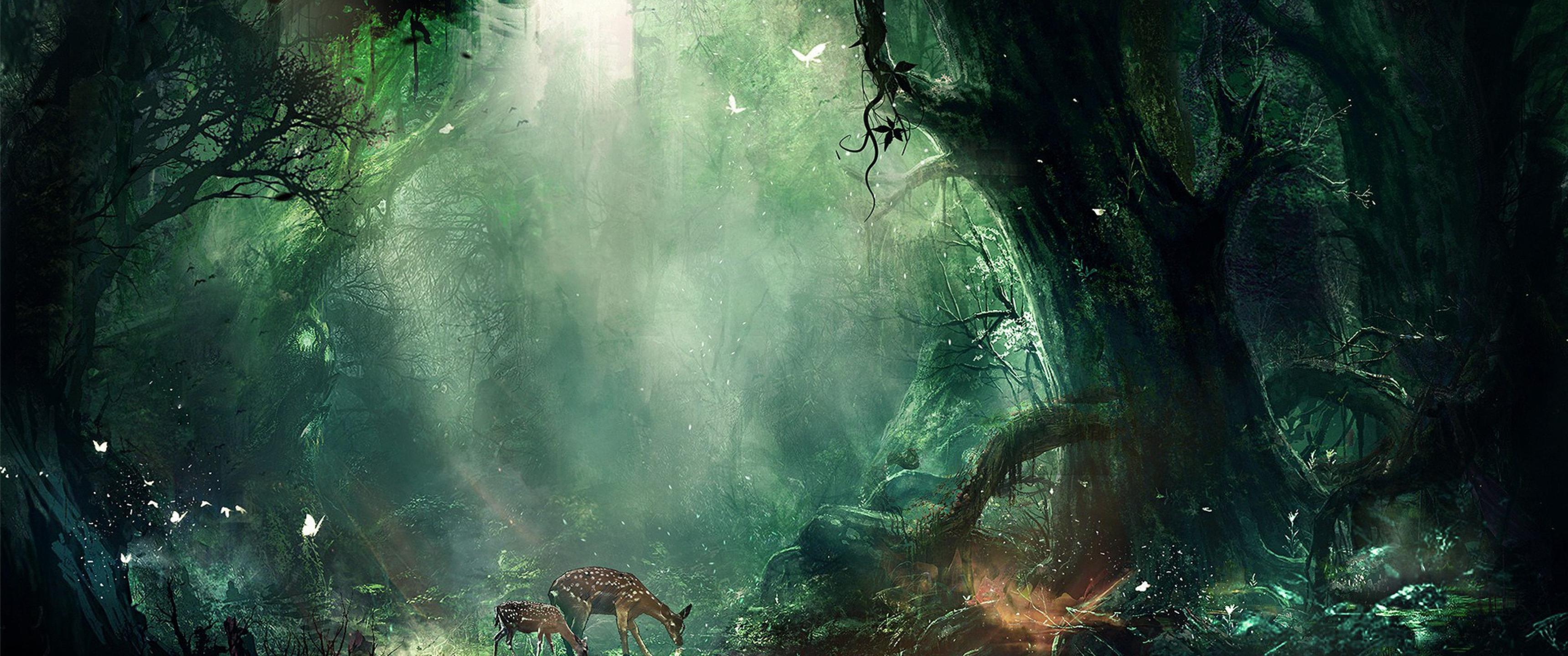 3440x1440 Download Fantasy Forest Ultra, Fantasy, Forest, Ultra Wallpaper in 3440x1440 Resolution