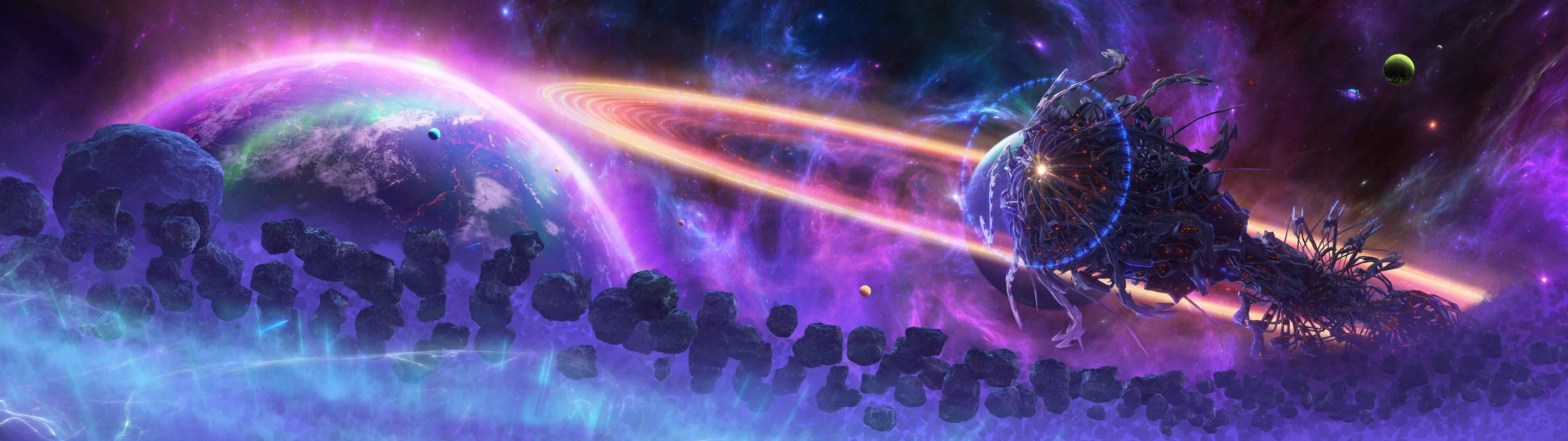 7680x2160 4K, digital art, fantasy art, space, ultrawide, Yuliya Zabelina, planet Gallery HD Wallpaper