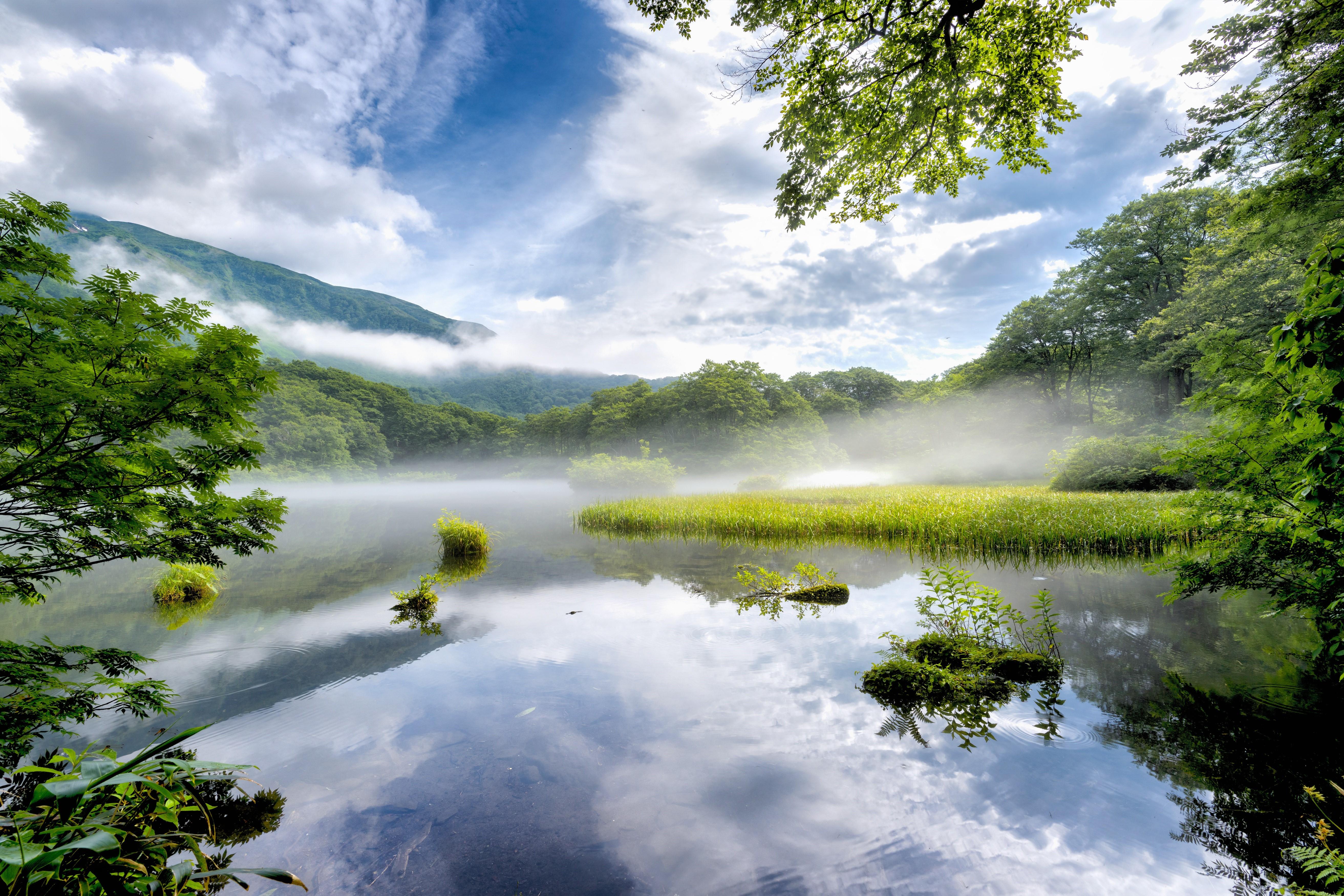 5250x3500 4K, 5K, Nara Prefecture, Lake, Japan, Fog Gallery HD Wallpaper