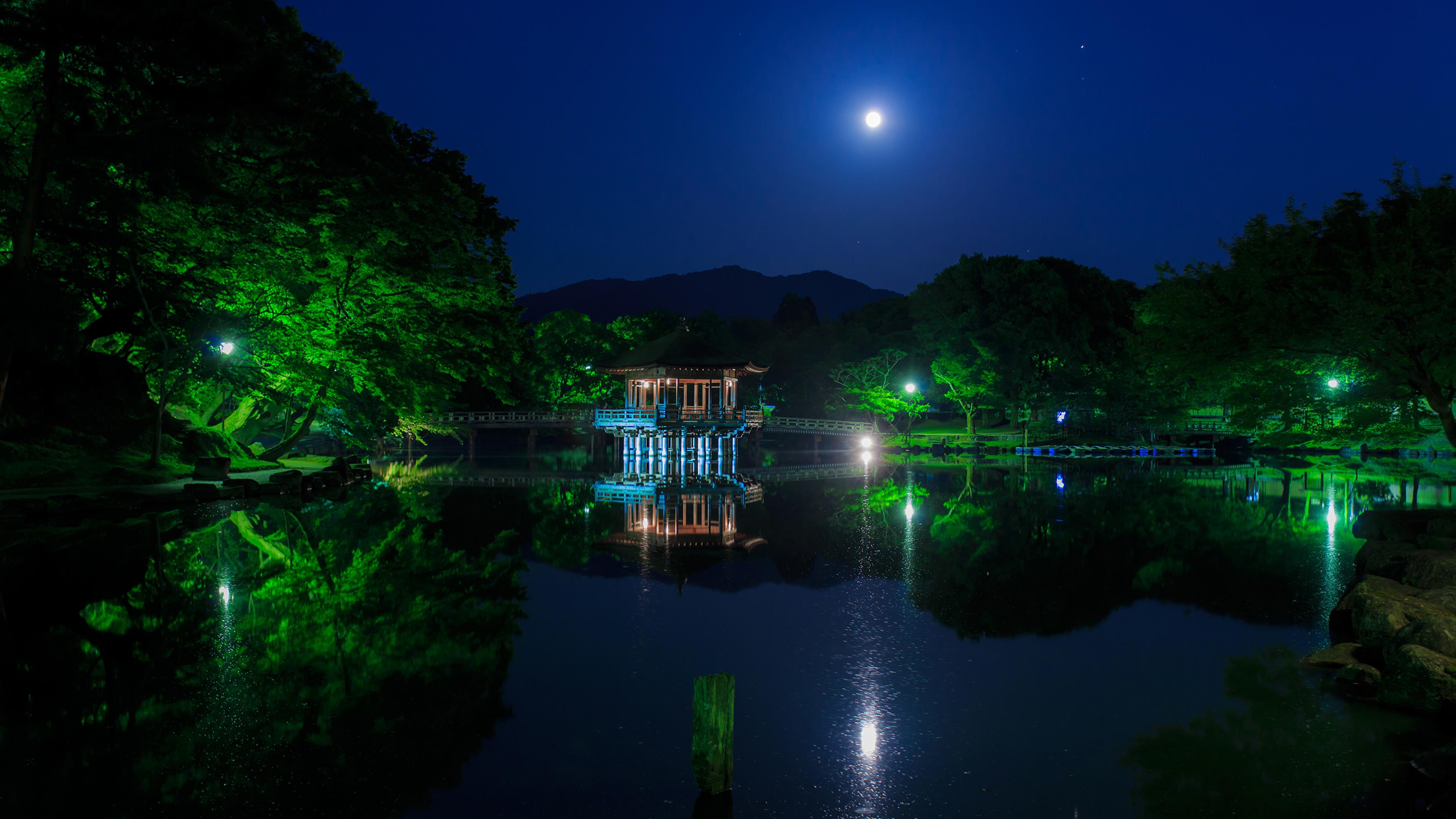 3840x2160 Photos Japan Nara Park Nature Bridges Pond Moon Parks 3840x2160