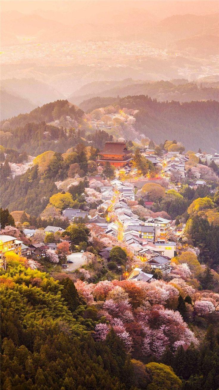 736x1309 Natural Mountains Trees Landscape #iPhone #plus #wallpaper. Beautiful places in japan, Beautiful places on earth, Cherry blossom japan