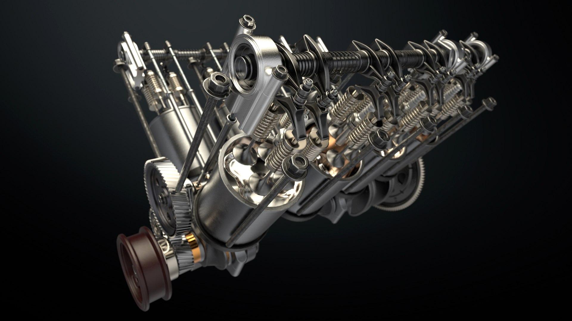 1920x1080 V8 Engine Working Animated model