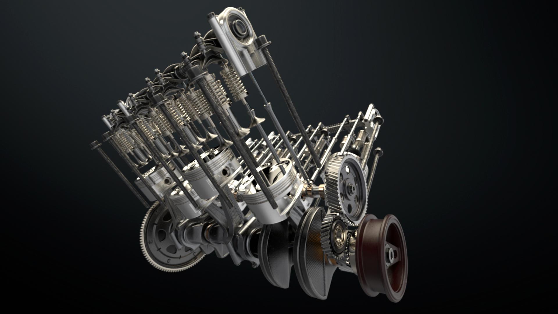 1920x1080 V8 Engine Working Animated model