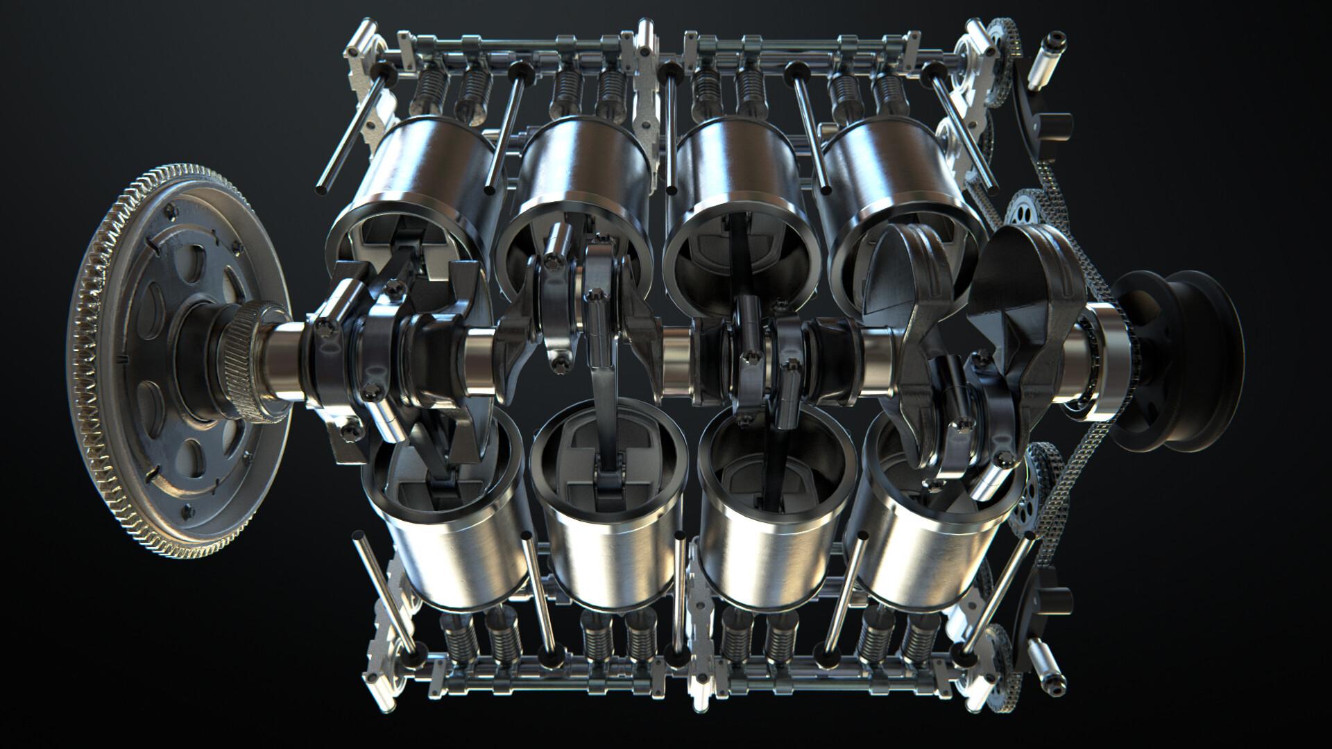 1920x1080 V8 Engine Working Animated